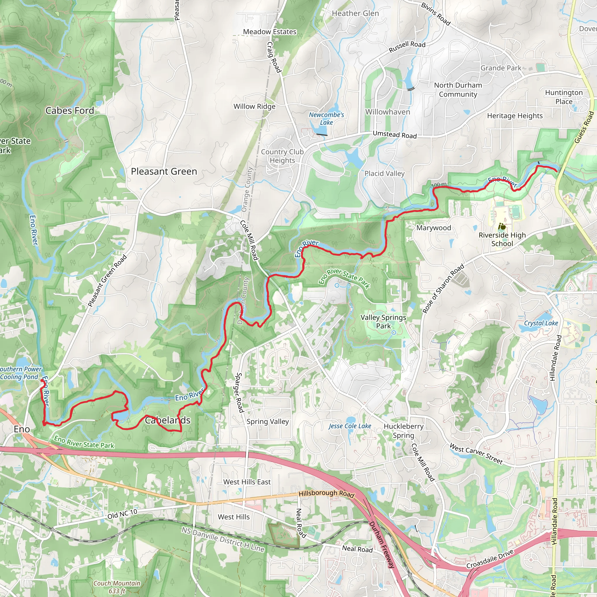 Laurel Bluffs and Eno Quarry Trail mobile static map
