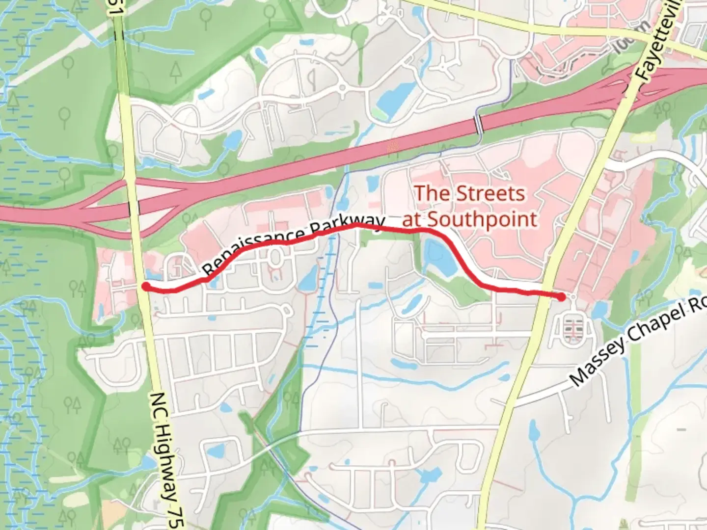 An image depicting the trail Southpoint Path and its surrounding area.