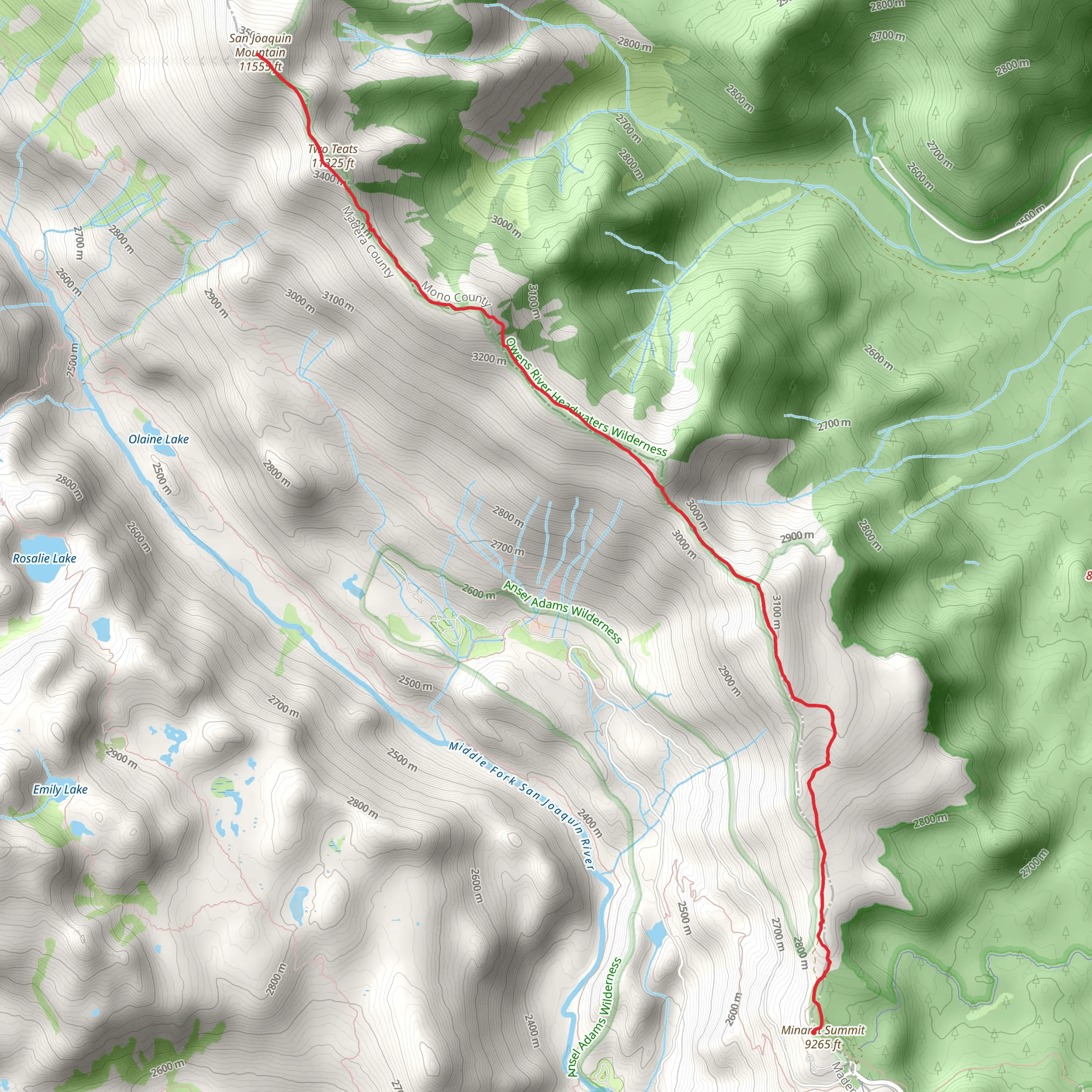 San Joaquin Mountain and Two Teats via San Joaquin Ridge Road mobile static map