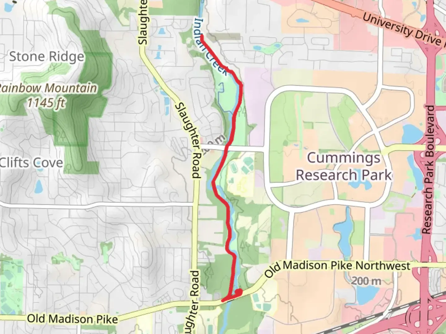 An image depicting the trail Indian Creek Greenway and its surrounding area.