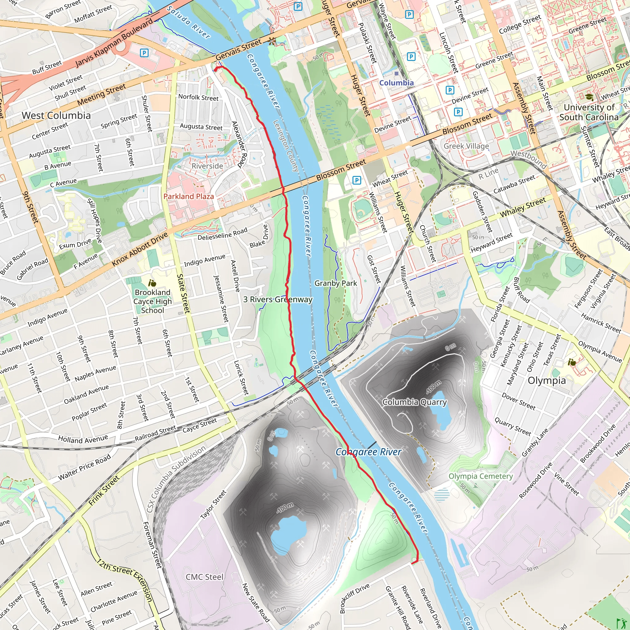 West Columbia Riverwalk and Cayce Riverwalk mobile static map