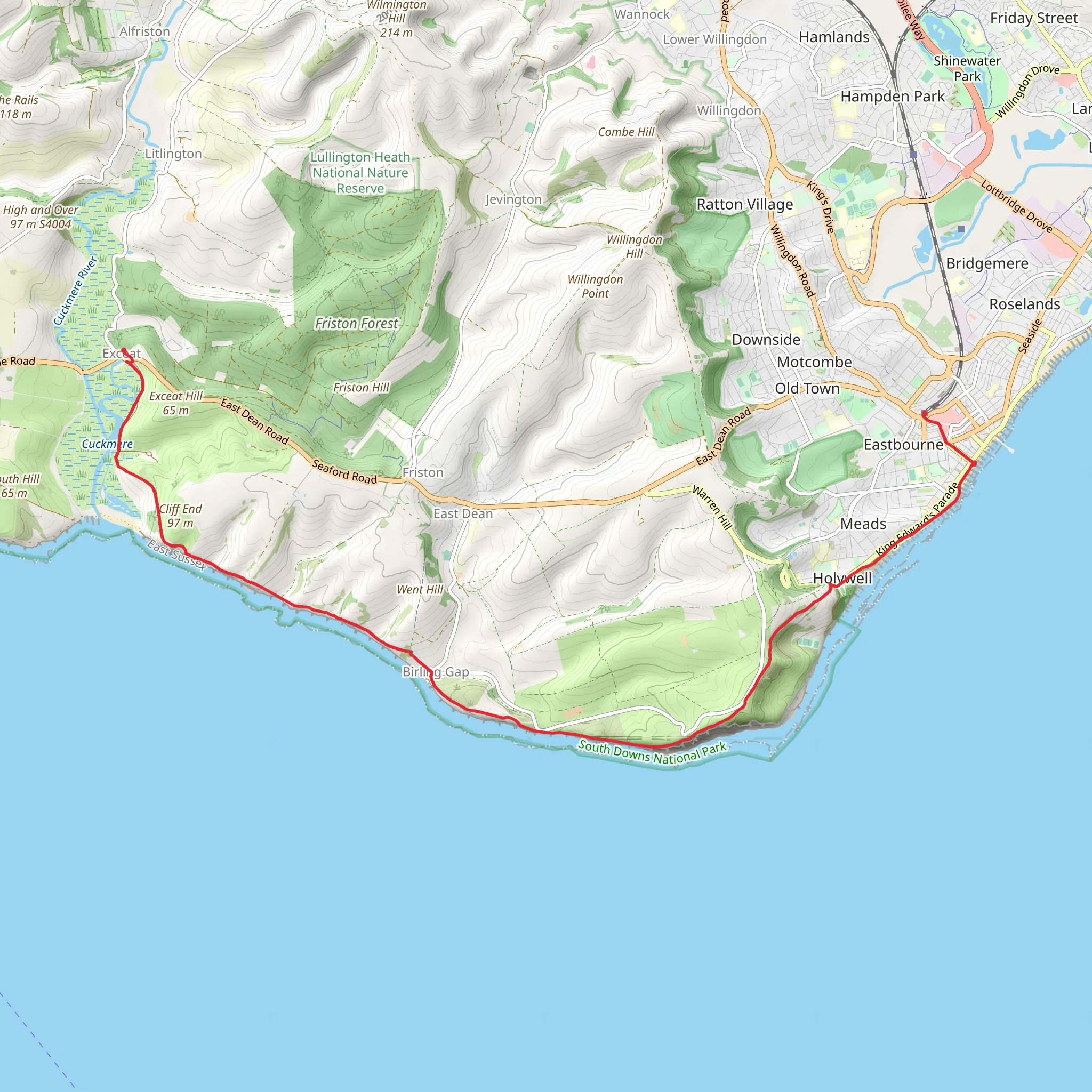 Wish Tower, Beachy Wood and Cliff End via South Downs Way mobile static map