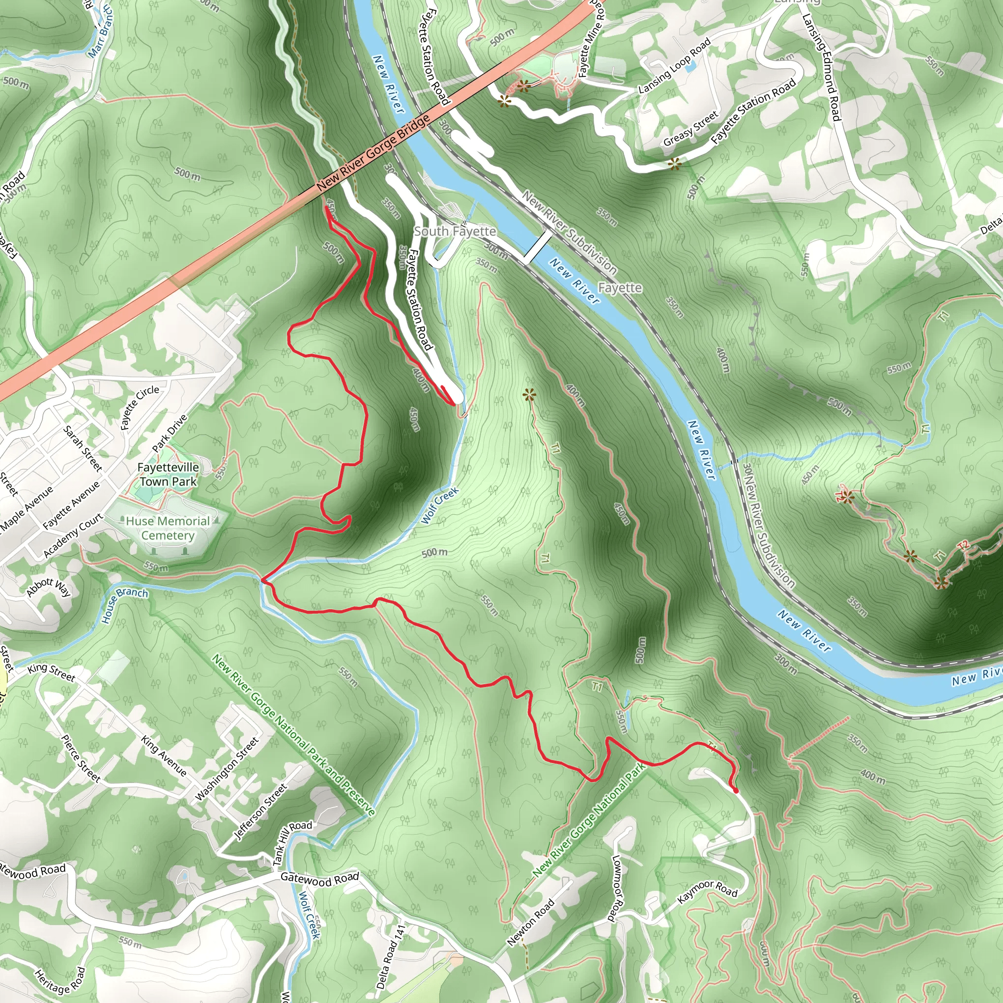 Wolf Creek Falls via Fayetteville Trail mobile static map