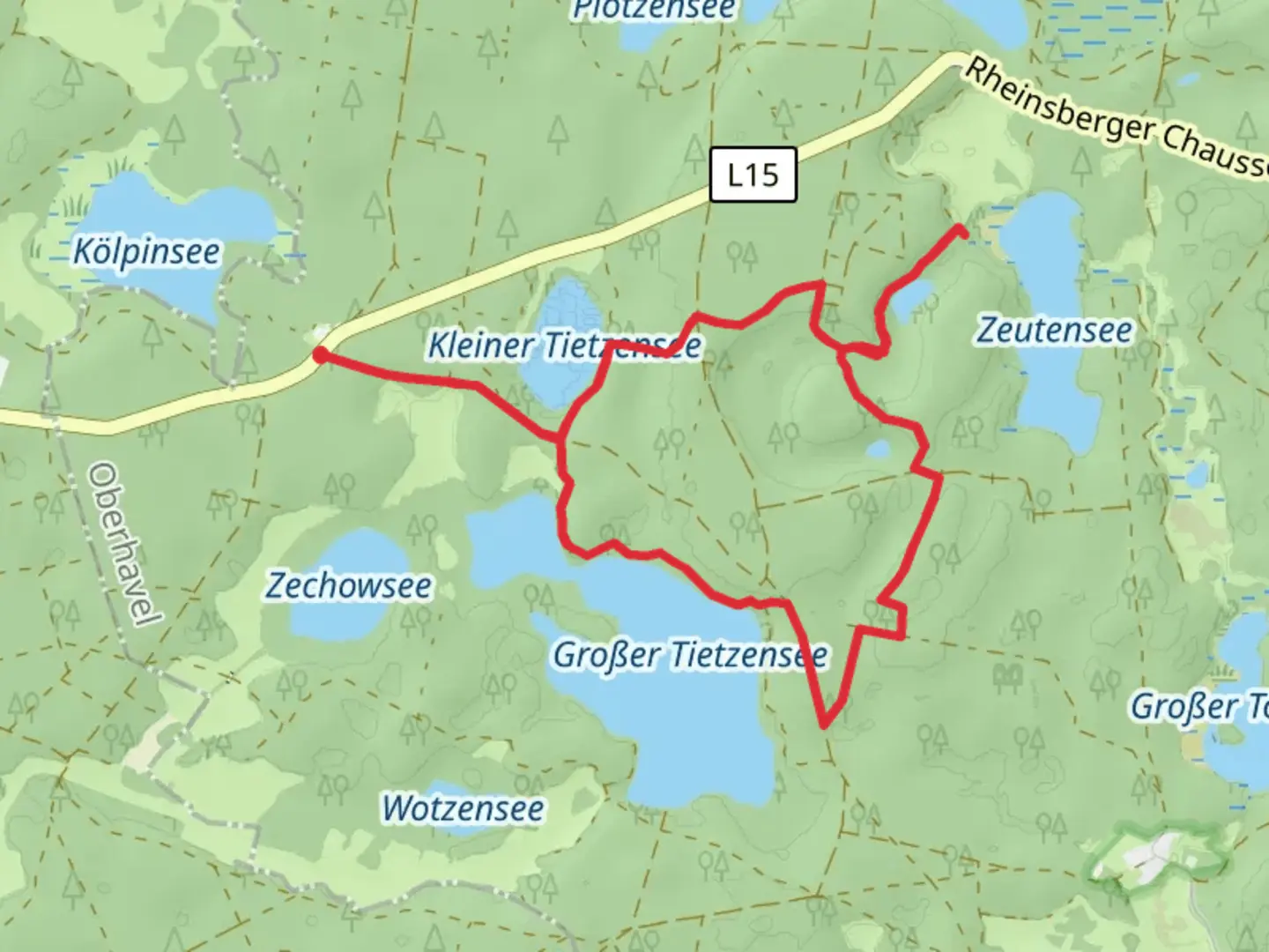 An image depicting the trail Großer Tietzensee, Zeutensee and Kleiner Tietzensee Loop and its surrounding area.