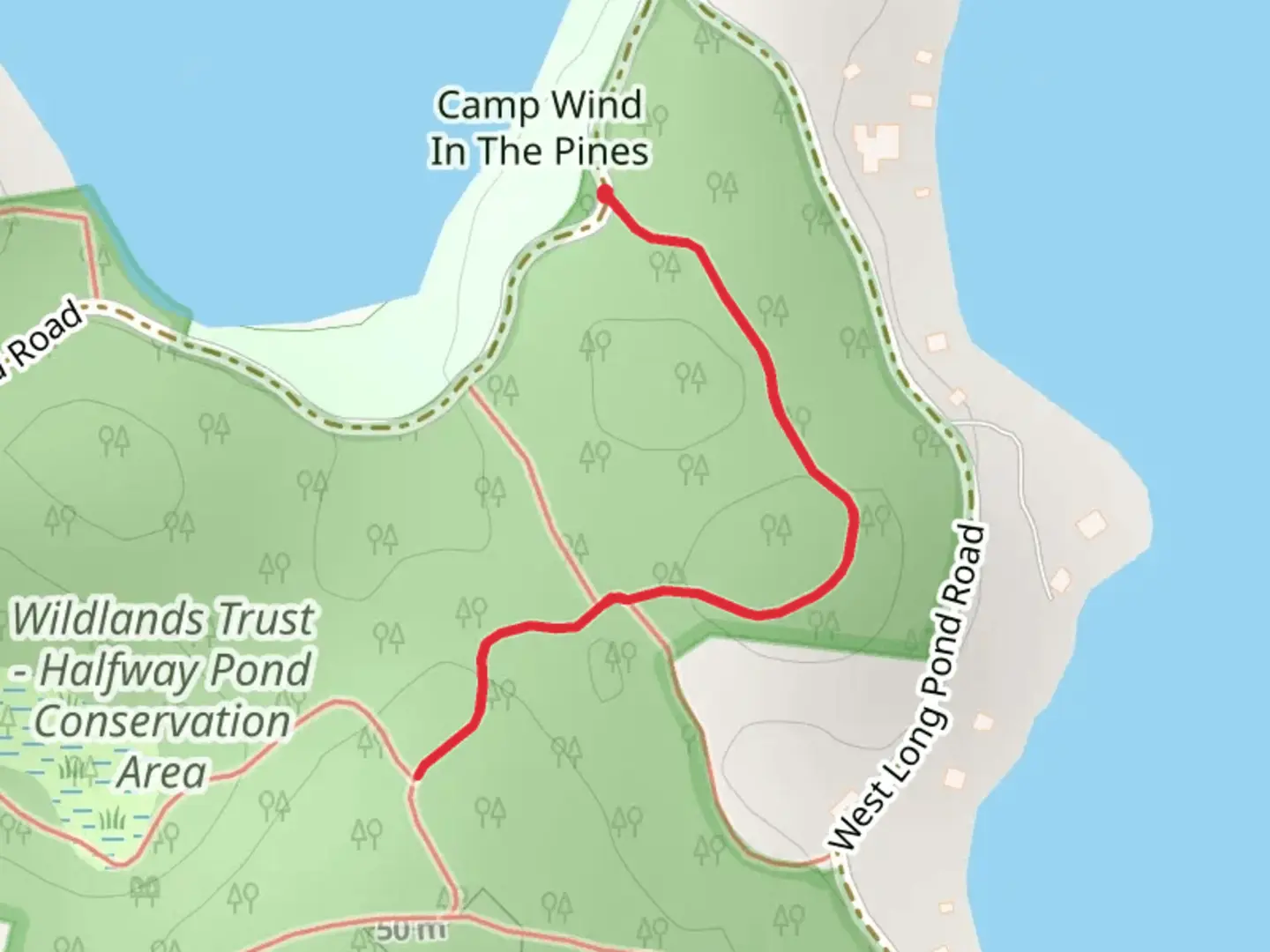 An image depicting the trail Camp Wind In The Pines and its surrounding area.