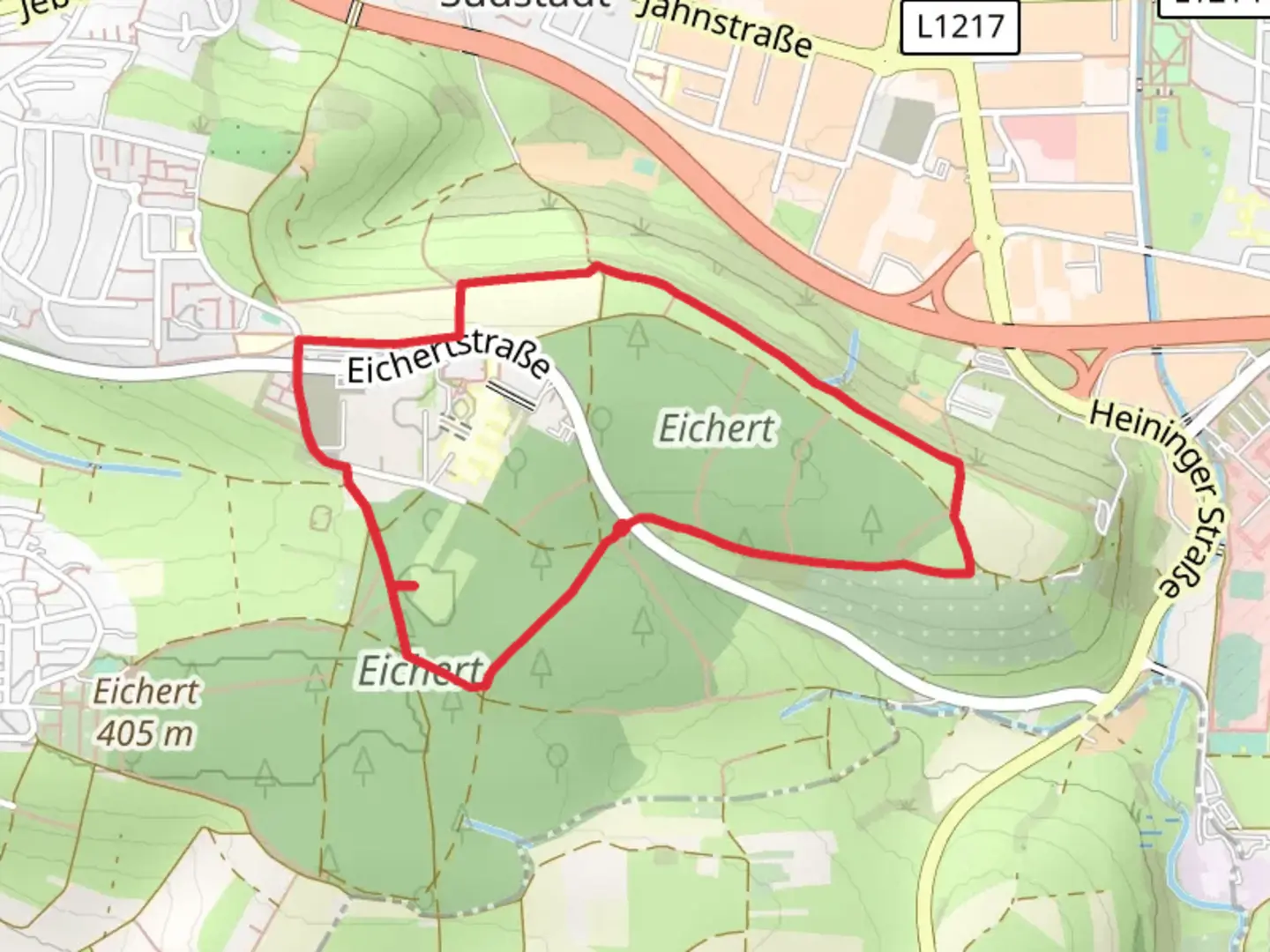 An image depicting the trail Weingärten Loop and its surrounding area.