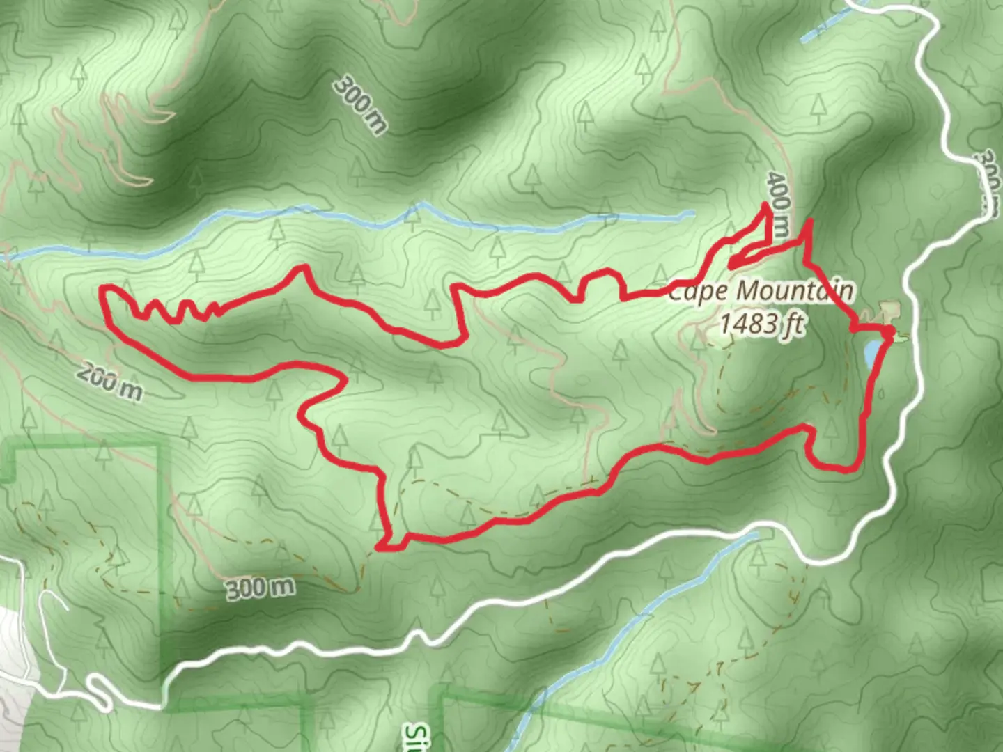 An image depicting the trail Loop around Cape Mountain and its surrounding area.