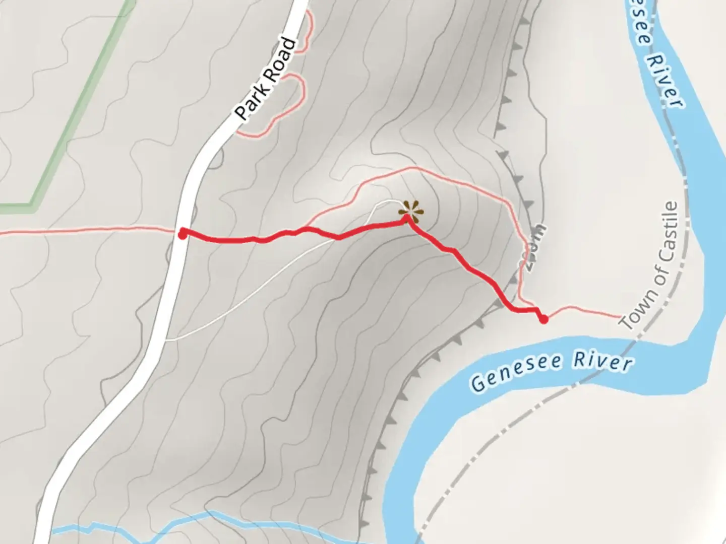 An image depicting the trail Genesee River View via Gardeau Trail and its surrounding area.