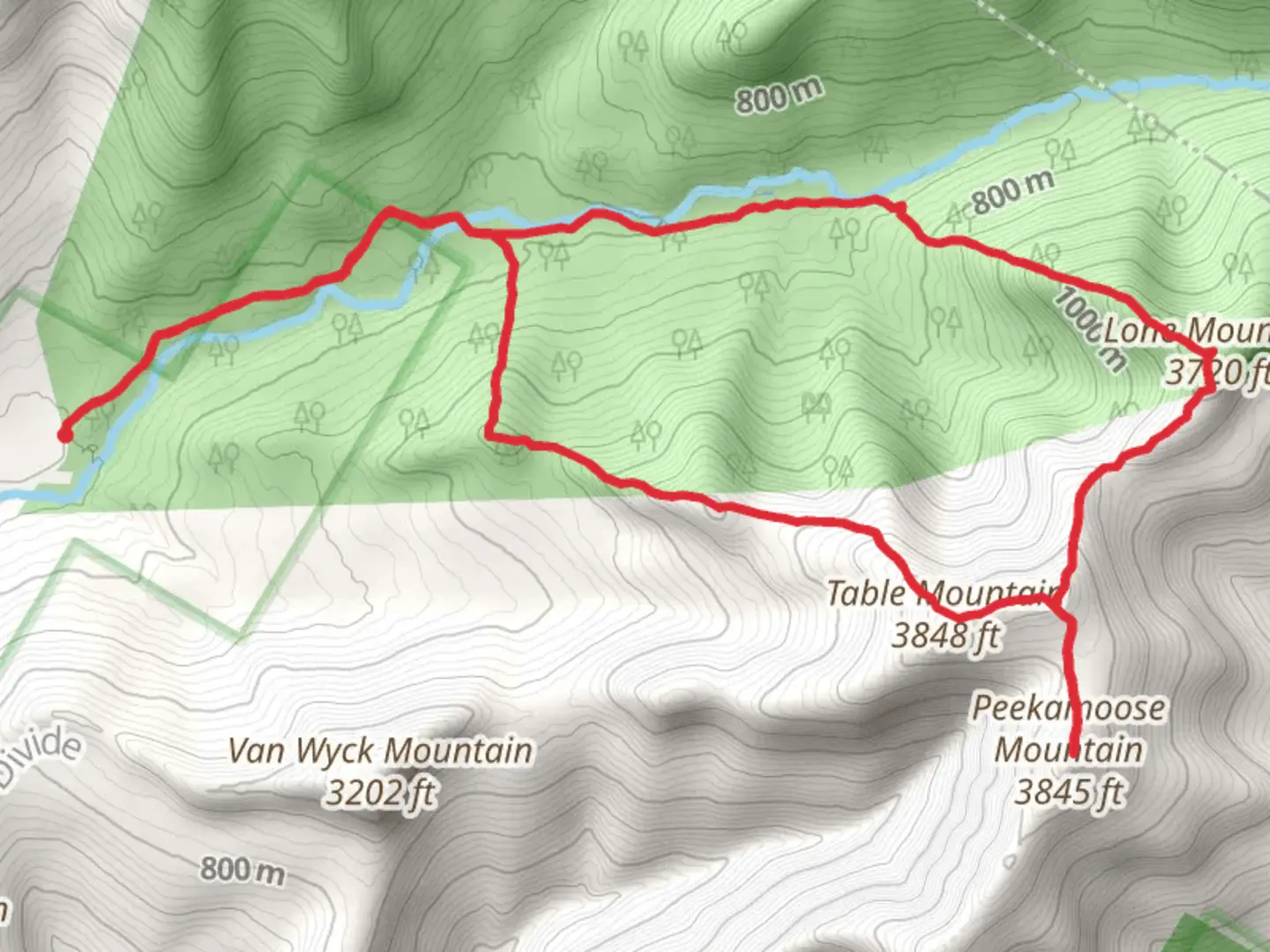 An image depicting the trail Lone , Peekamoose and Table Mountain Loop Trail and its surrounding area.