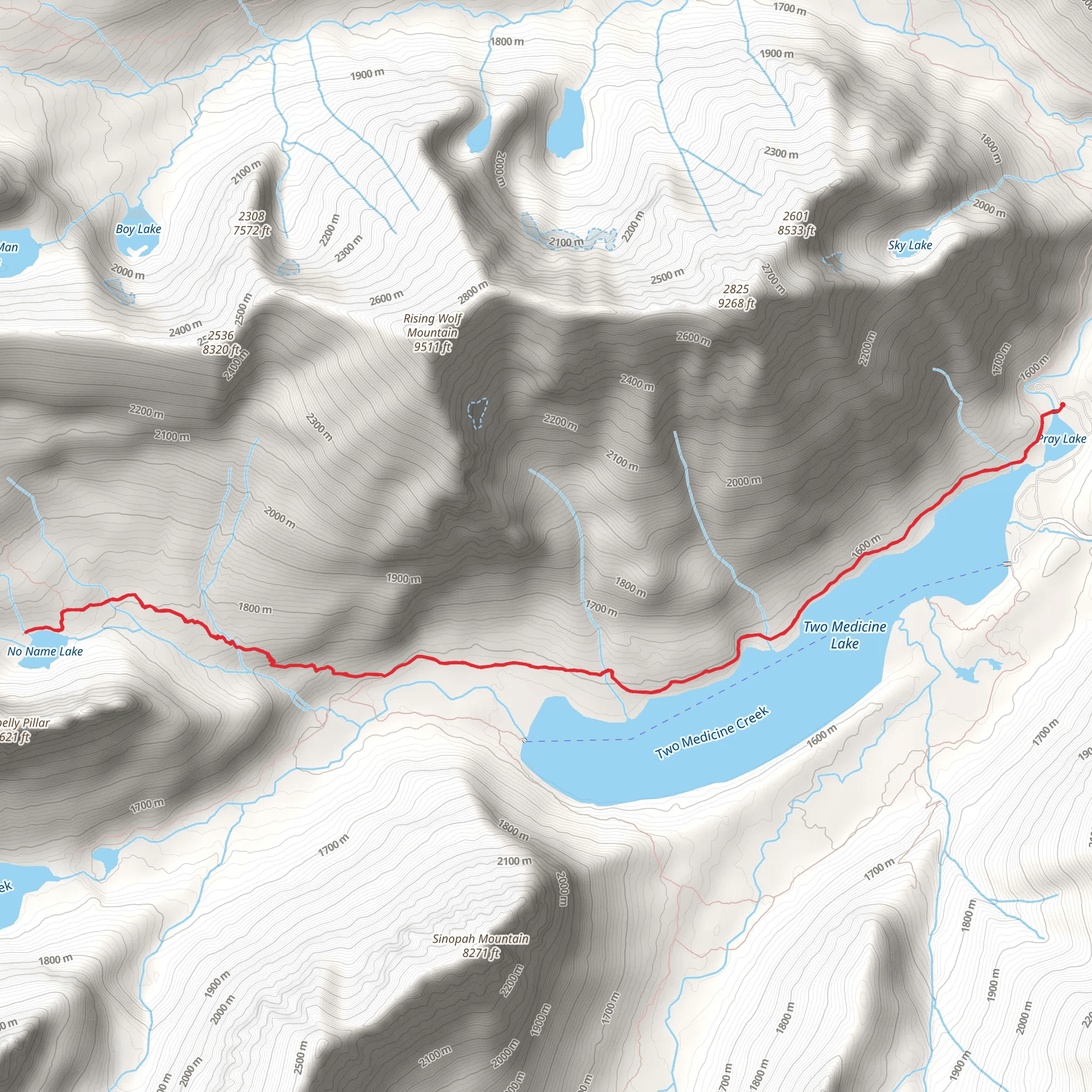 No Name Lake and Two Medicine Lake via Dawson Pass mobile static map