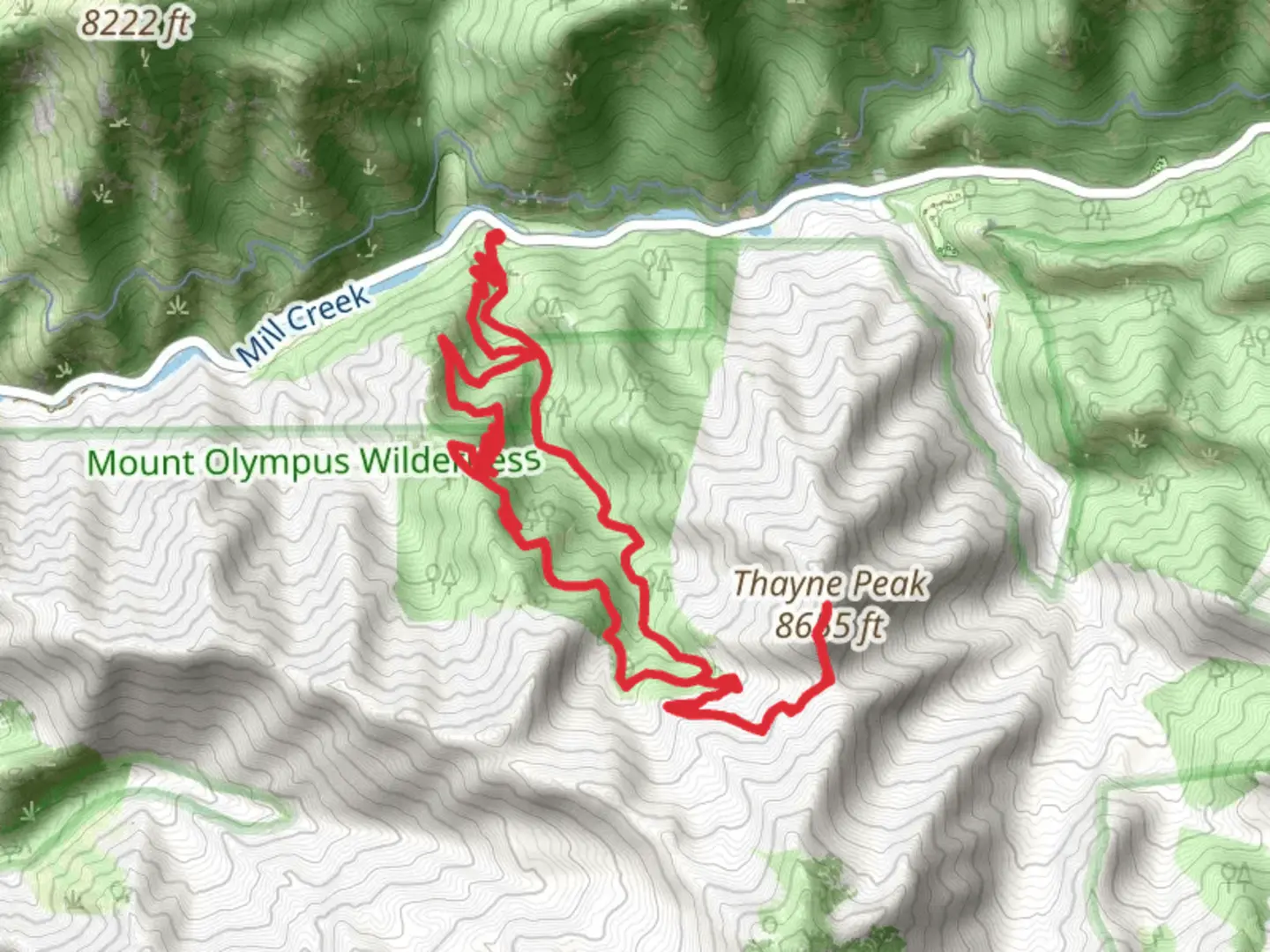 An image depicting the trail Thayne Peak via Desolation Trail and Thayne Canyon Trail and its surrounding area.