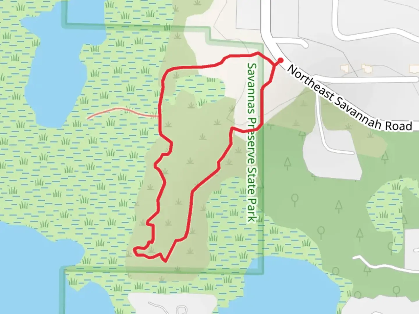 An image depicting the trail Northeast Savannah Road Loop and its surrounding area.