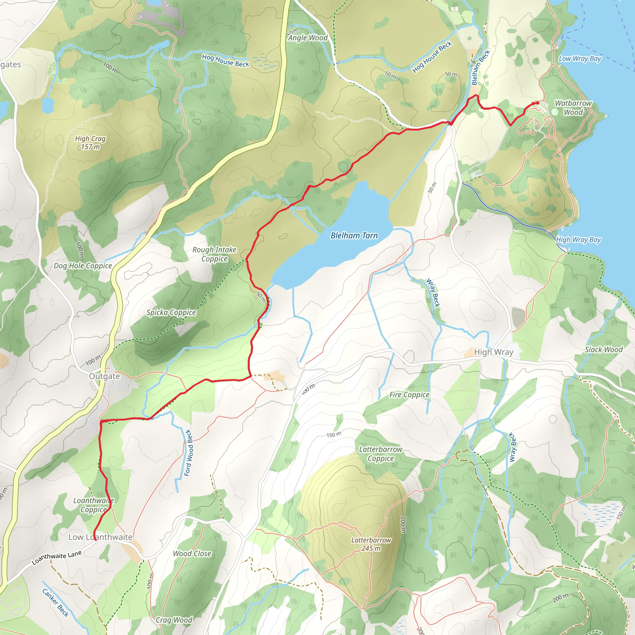 Wray Castle - Blelham Tarn to Loanthwaite Walk mobile static map