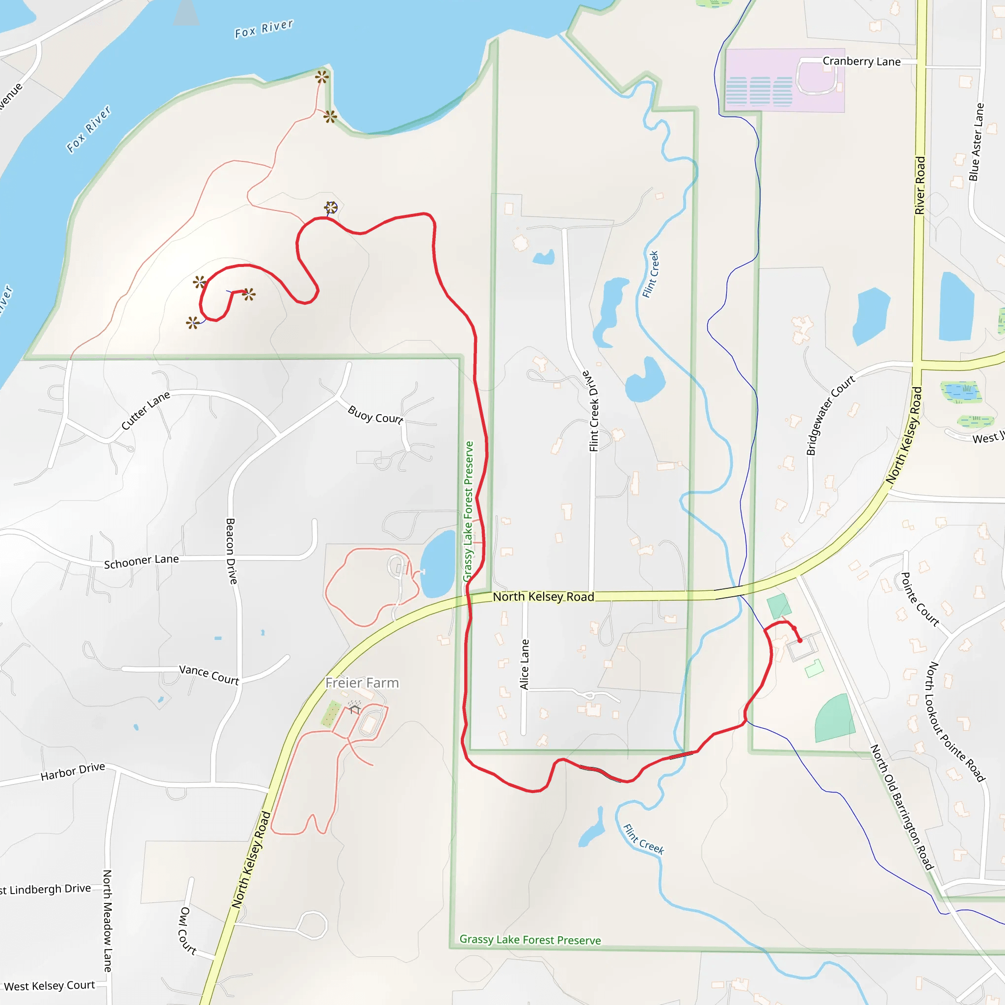 Red Trail - Grassy Lake Forest Preserve mobile static map