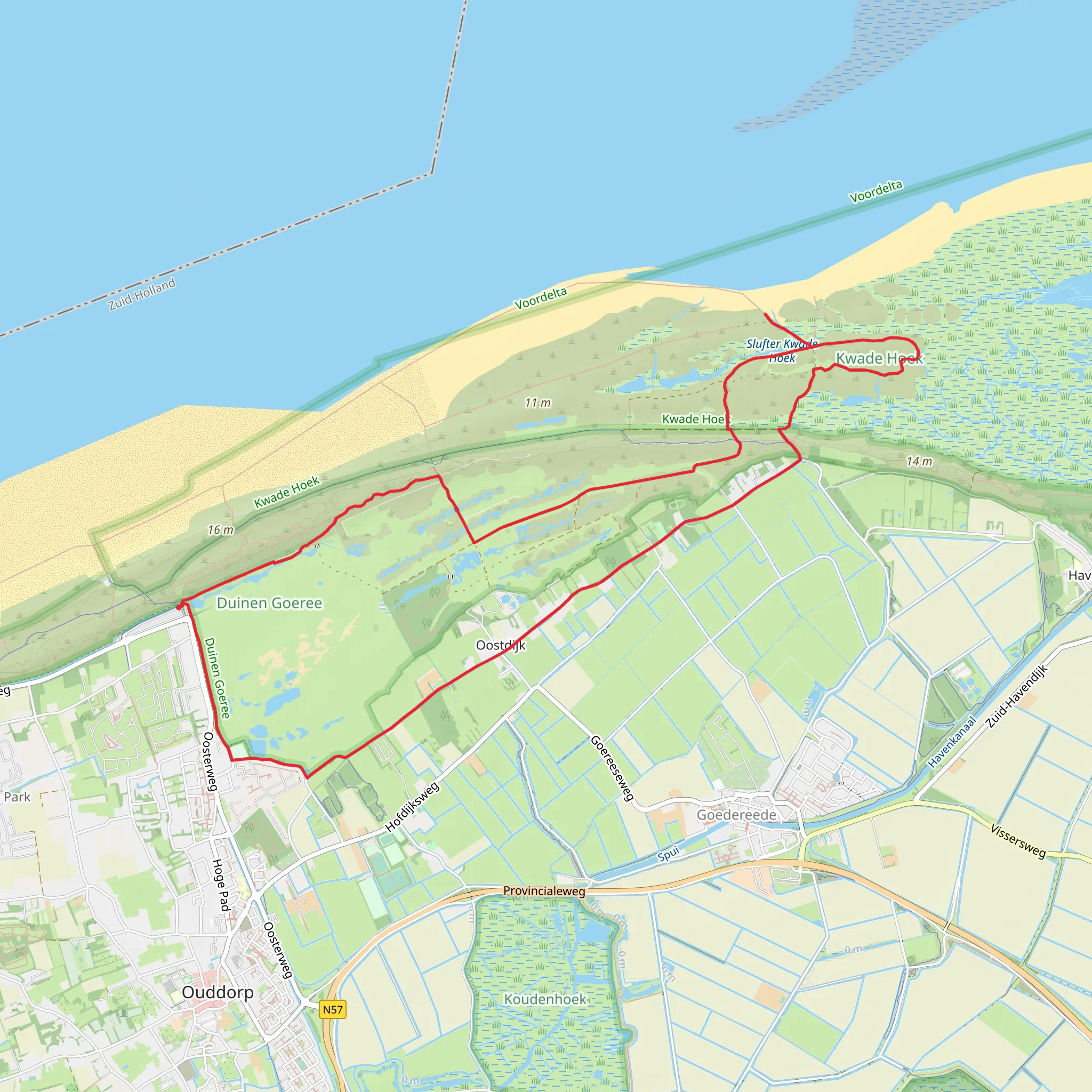 Kwade Hoek and Middleduinen via Ooster Weg mobile static map