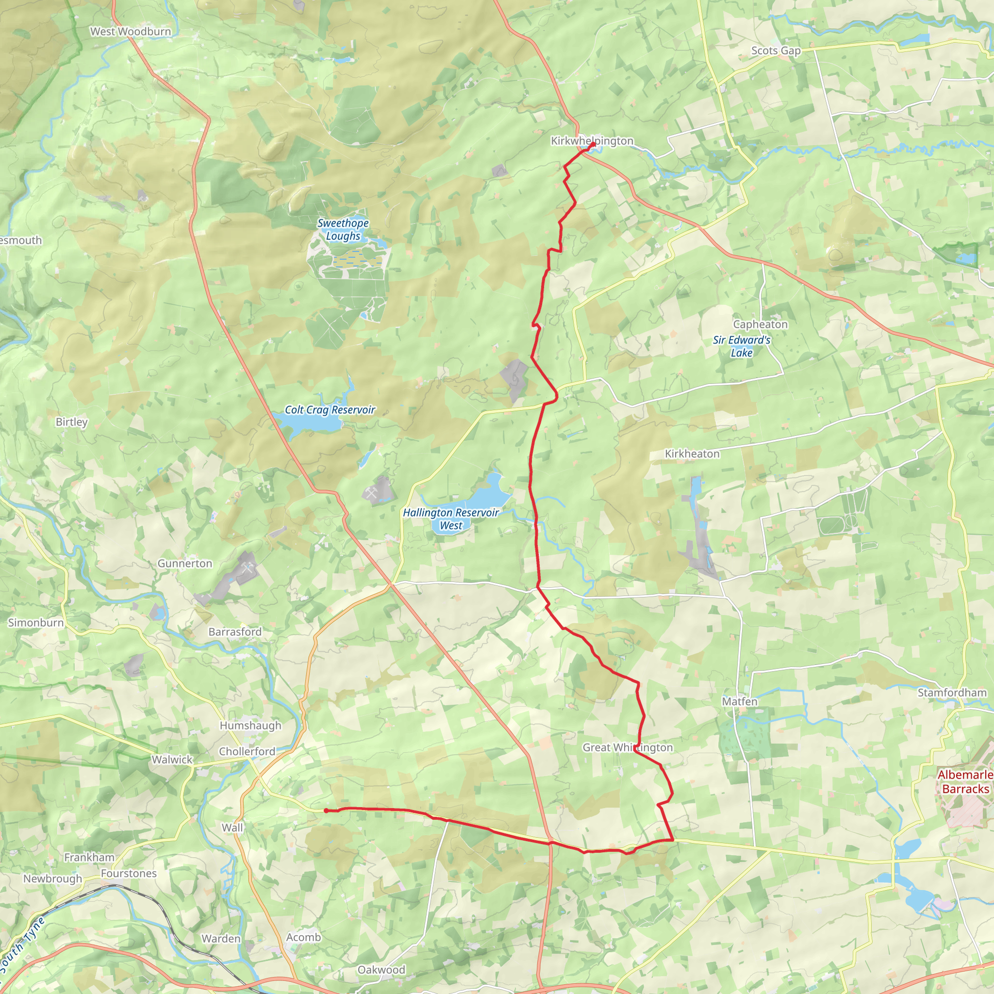 Kirkwhelpington to High Brunton Walk mobile static map