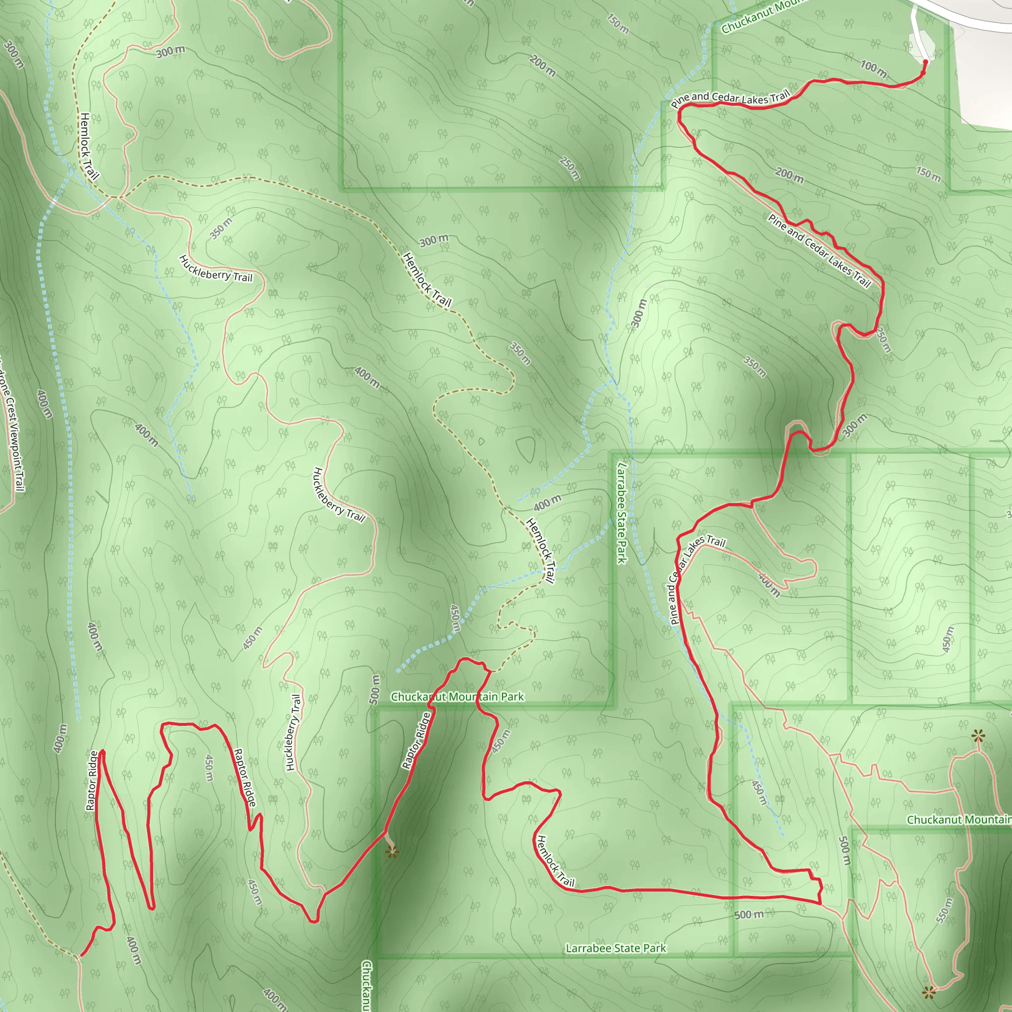 Pine and Cedar Lakes Trail and Raptor Ridge mobile static map