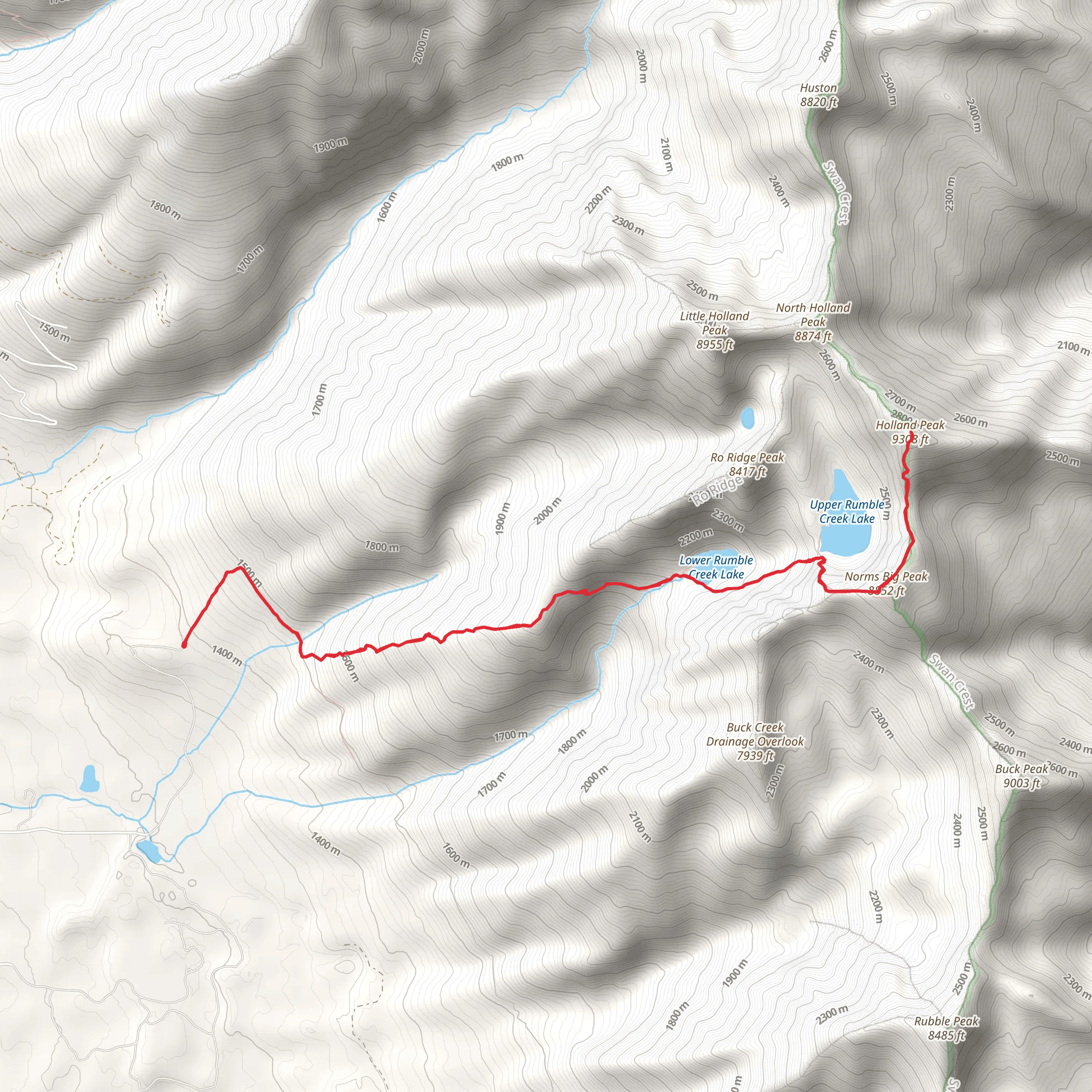 Holland Peak and Norms Big Peak via East Foothill mobile static map