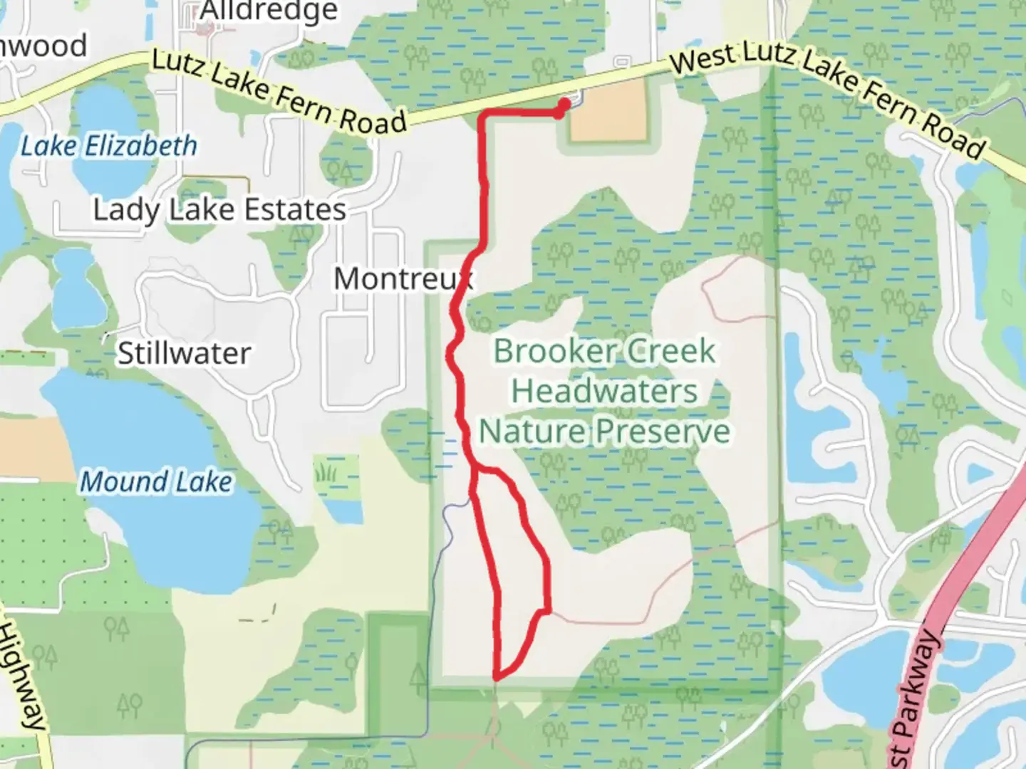 An image depicting the trail Blue Loop via Upper Tampa Bay Trail and its surrounding area.