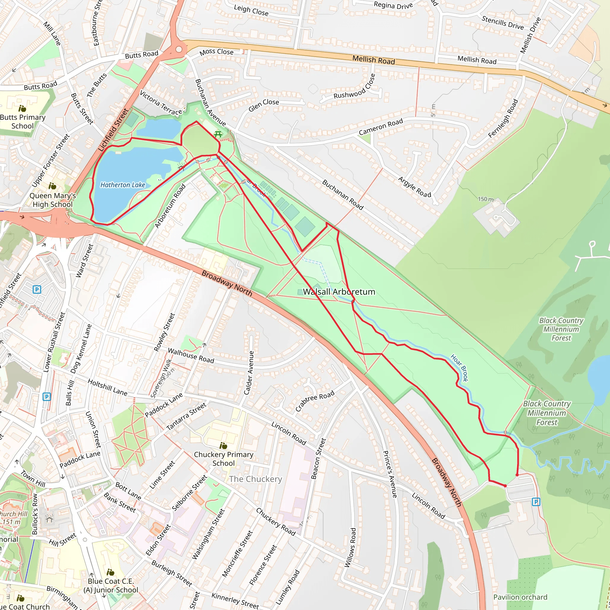 Walsall Arboretum Loop mobile static map