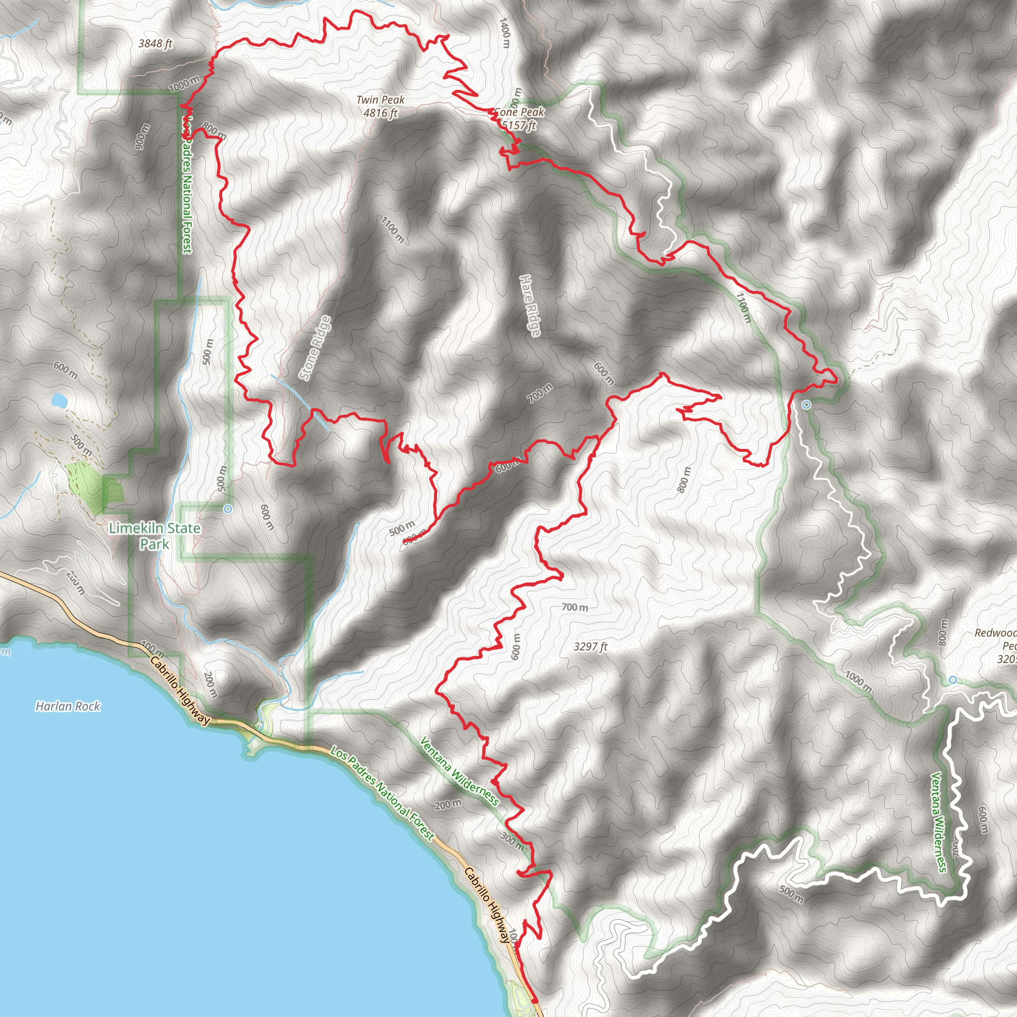 Cone Peak via Stone Ridge Trail and Gamboa Trail mobile static map