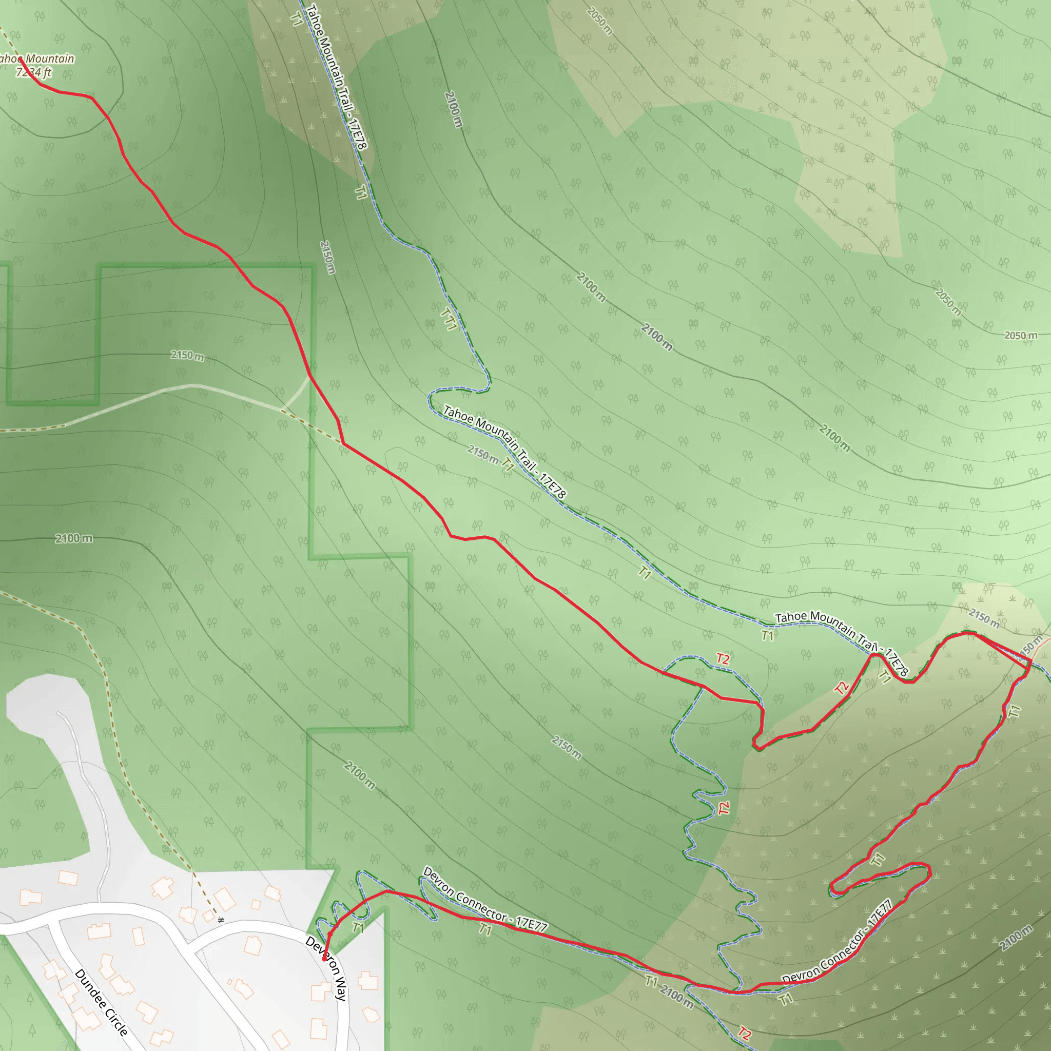 Tahoe Mountain via Valley View and Devron Connector Trail mobile static map