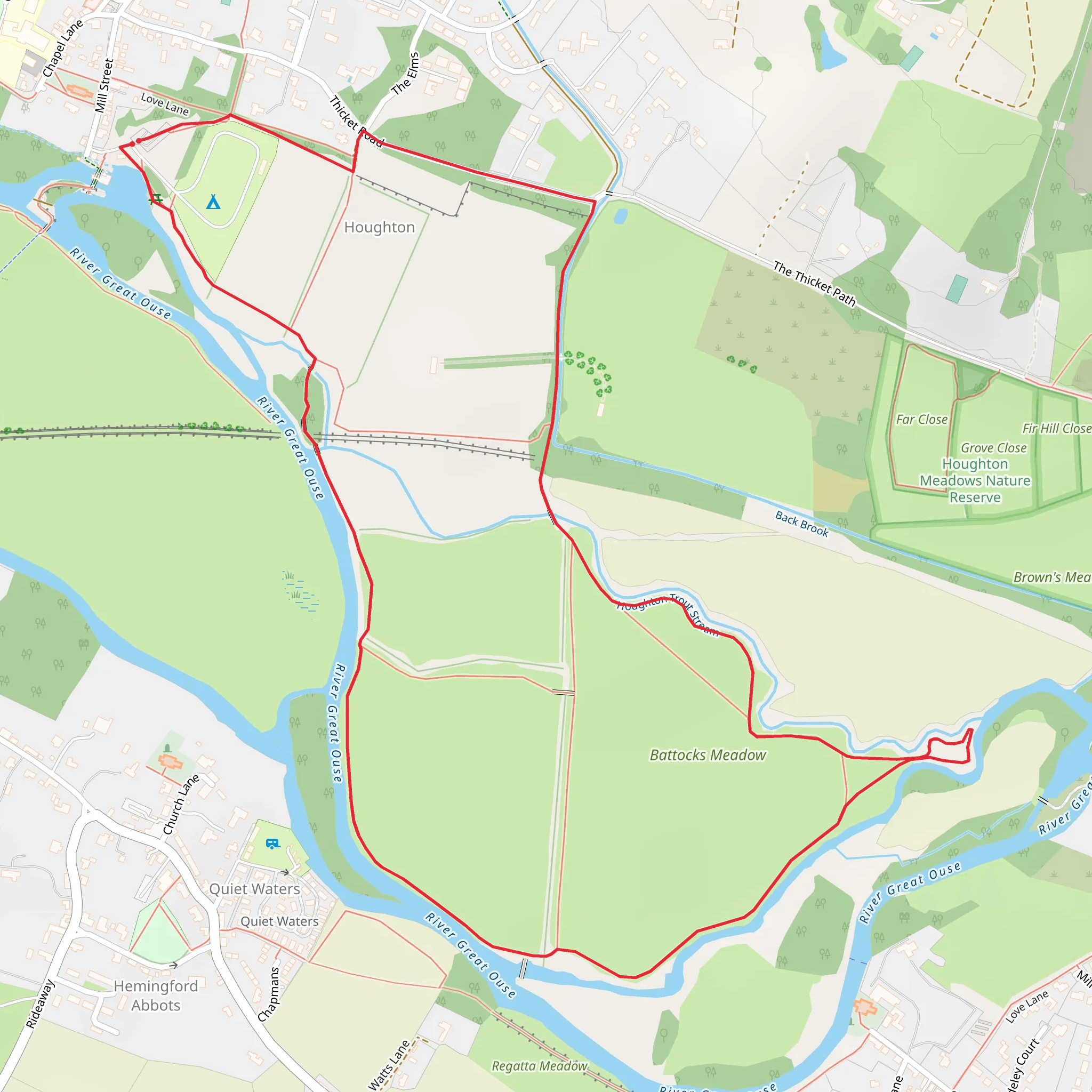 Houghton Mill - Houghton Meadows Walk - Huntingdon - Cambridgeshire mobile static map