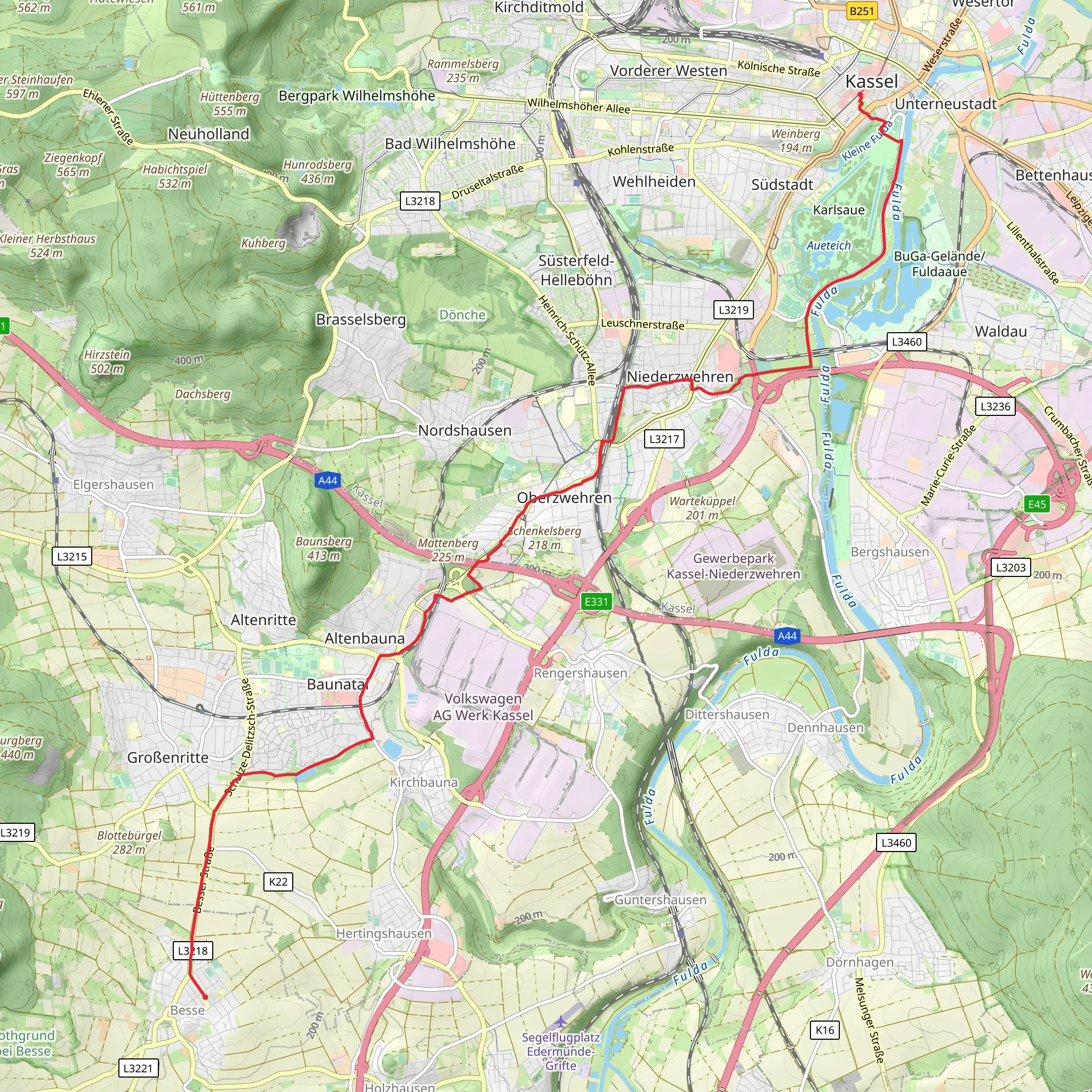 Besse to Kassel Walk via Karlsaue mobile static map