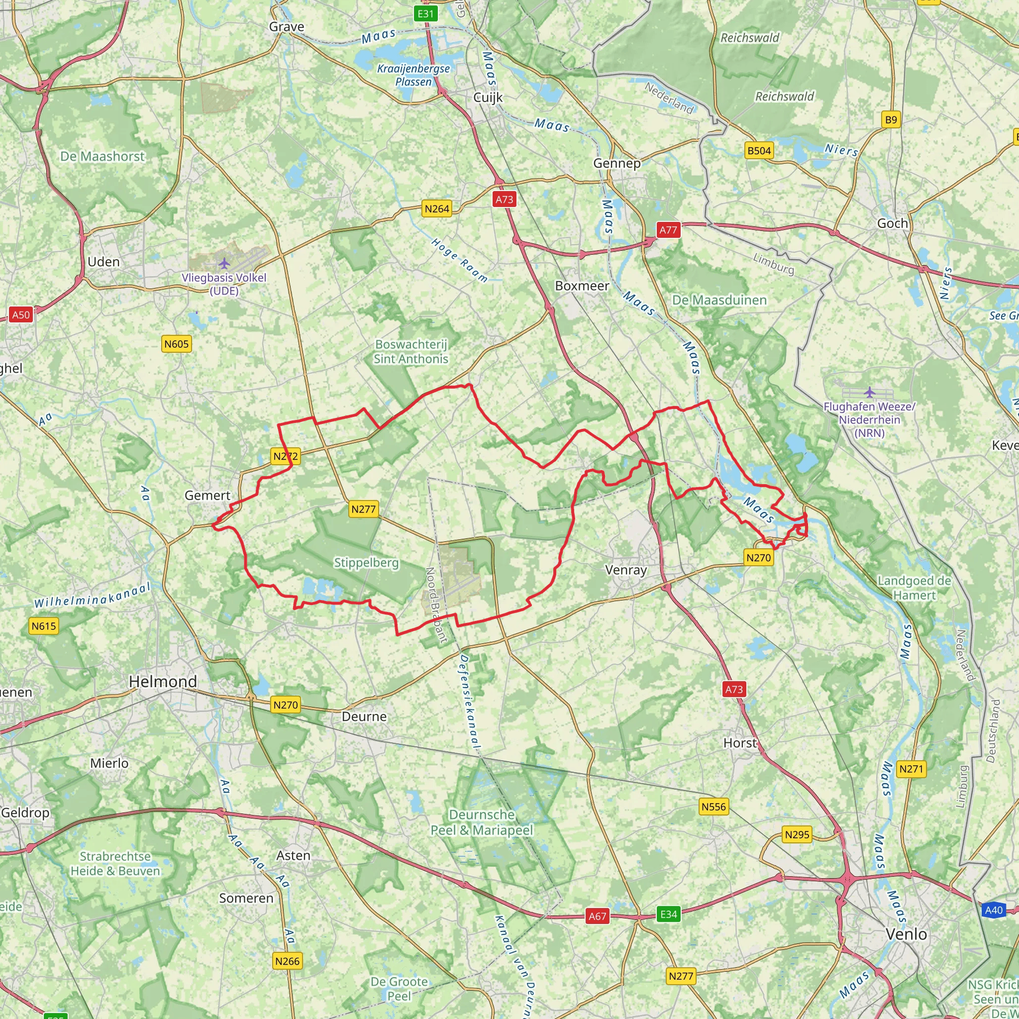 Bakelse Plassen, Overloonsche Duinen, Voorhaven and Stiching Loop mobile static map