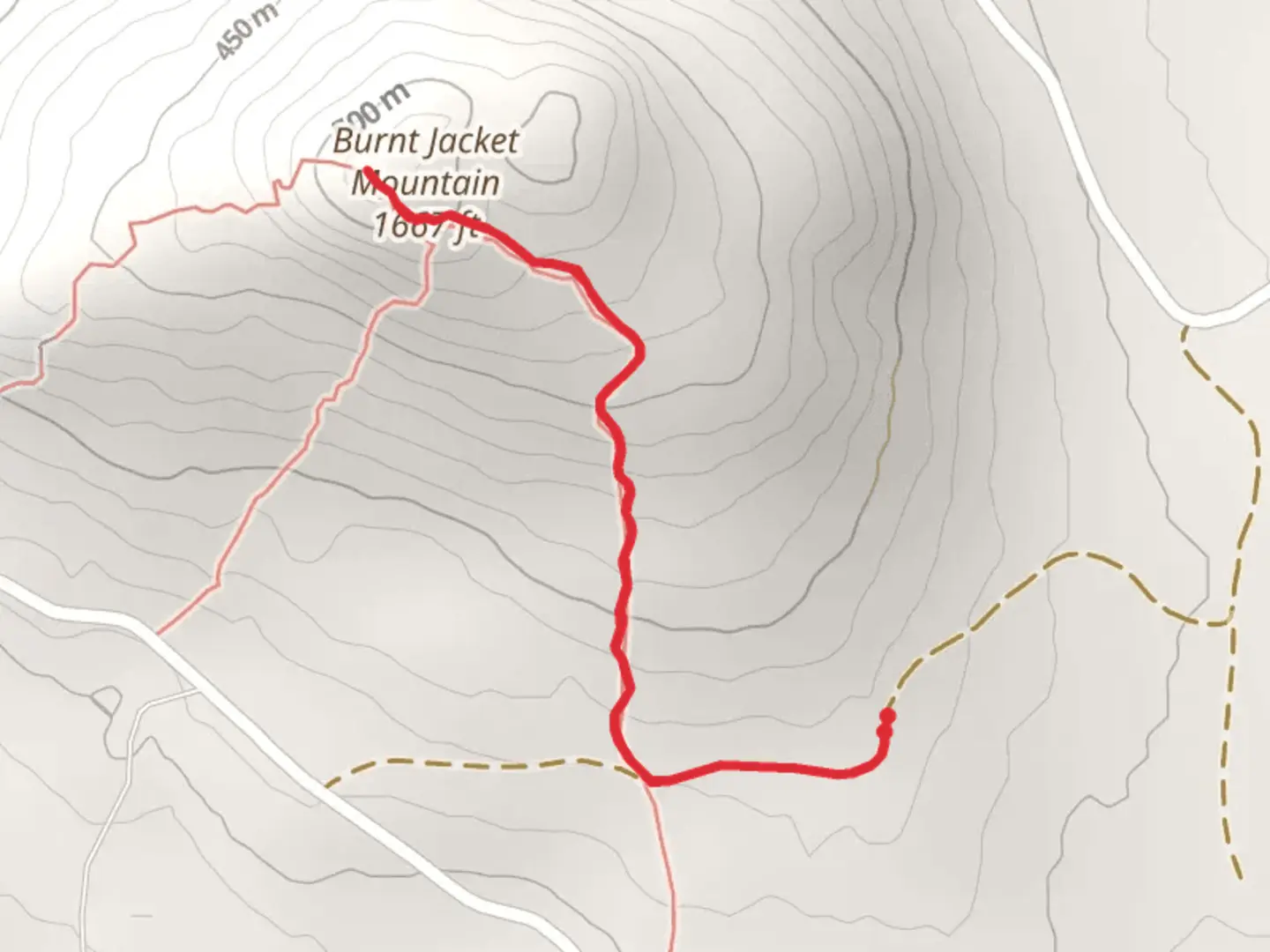 An image depicting the trail Burnt Jacket Mountain and its surrounding area.