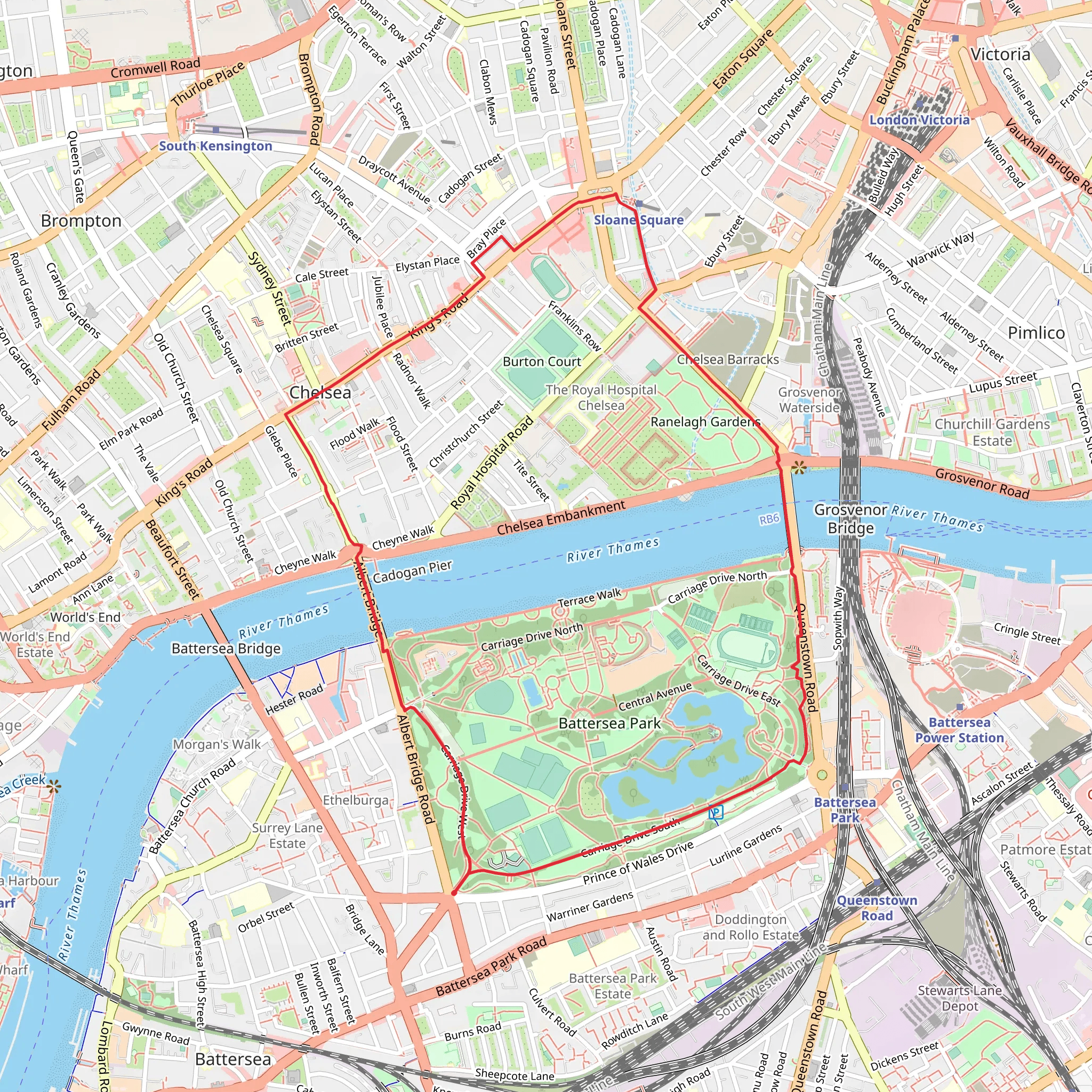 Battersea Park to Sloane Square Loop mobile static map