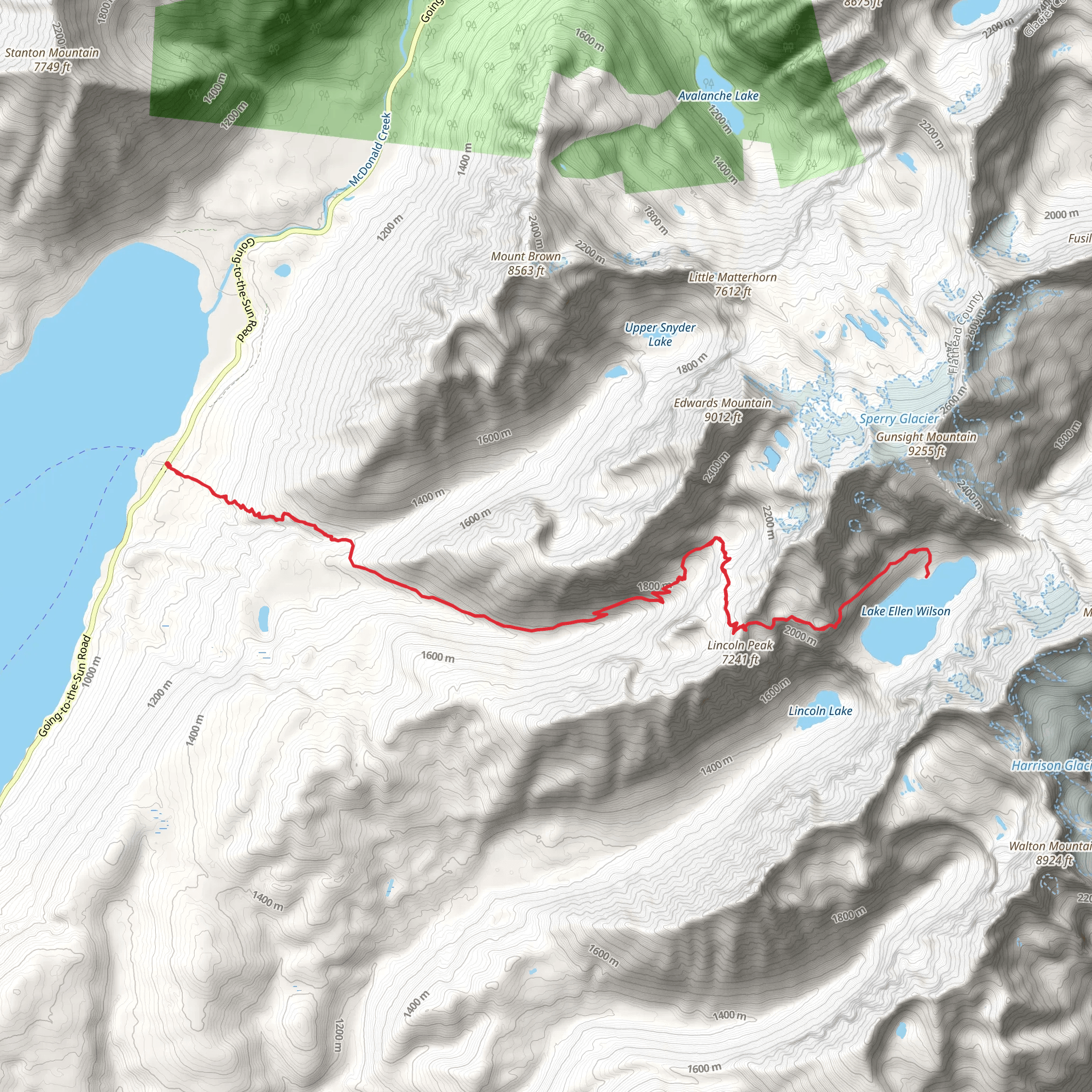Ellen Wilson Trail via Gunsight Pass Trail mobile static map