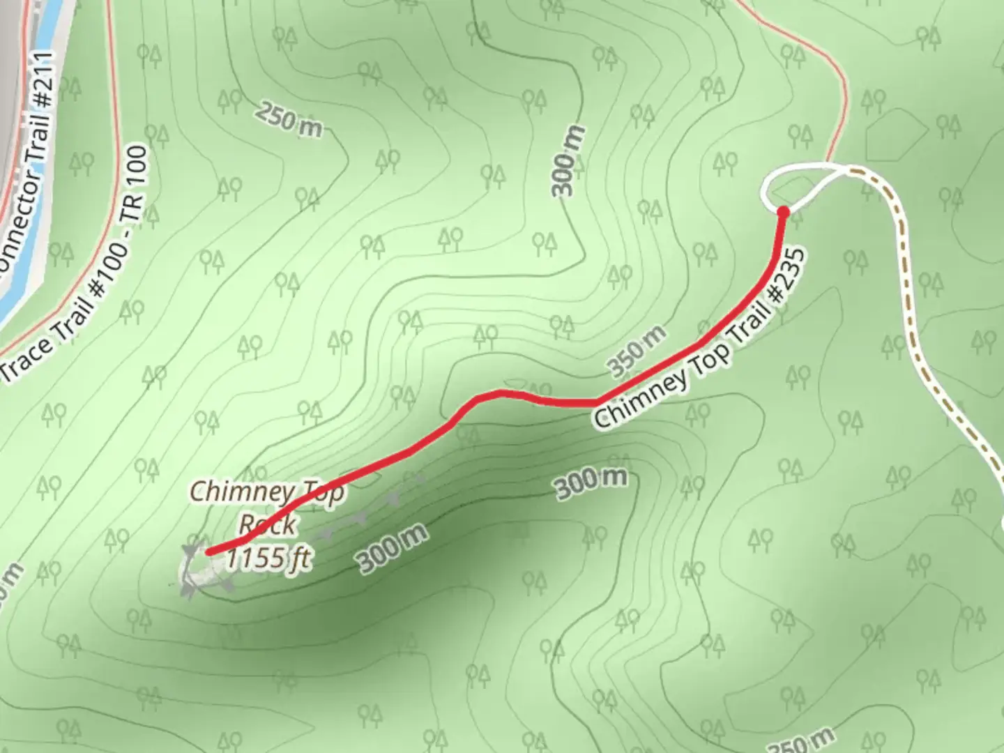 An image depicting the trail Chimney Top Rock Trail and its surrounding area.
