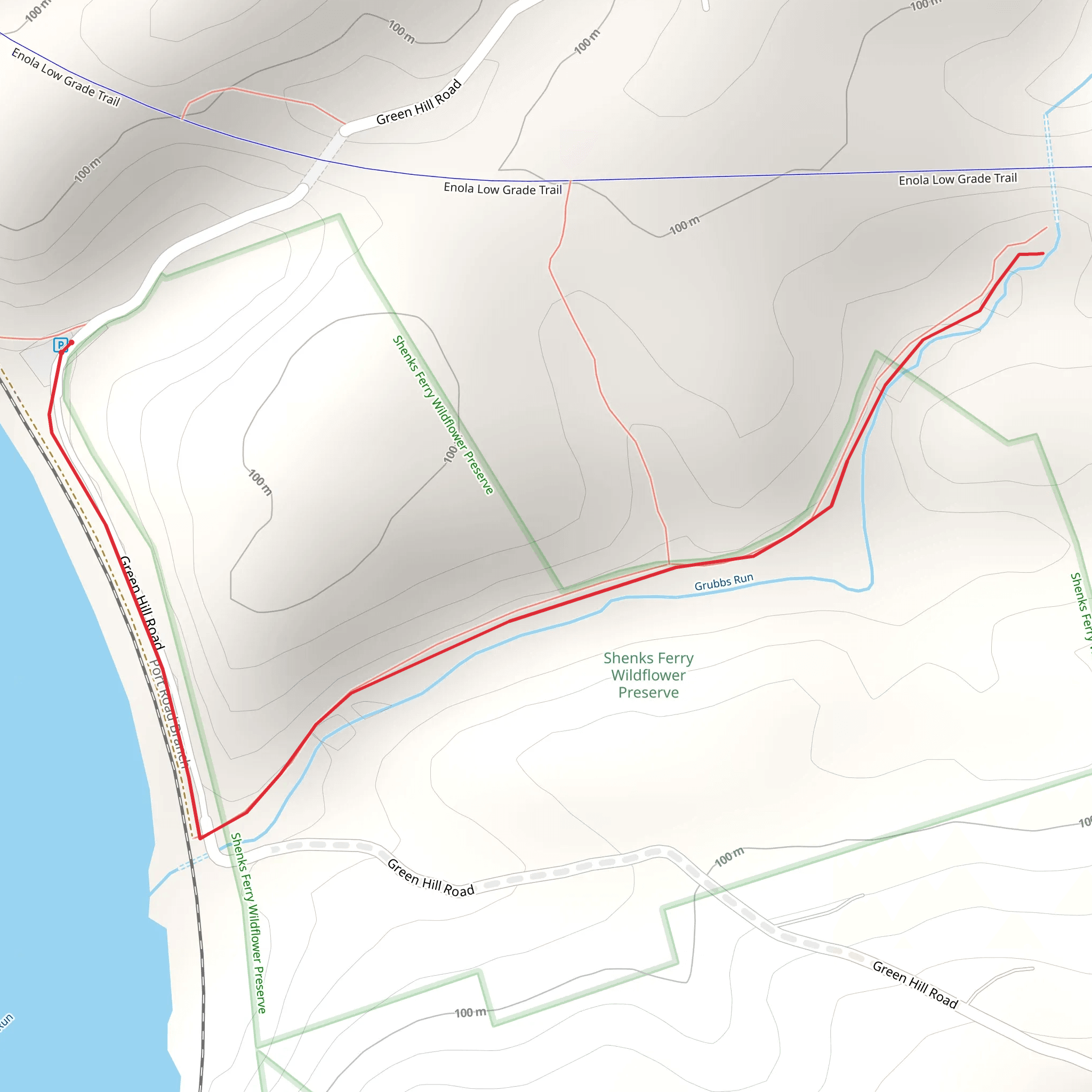 Grubbs Run via Green Hill Road Trail mobile static map