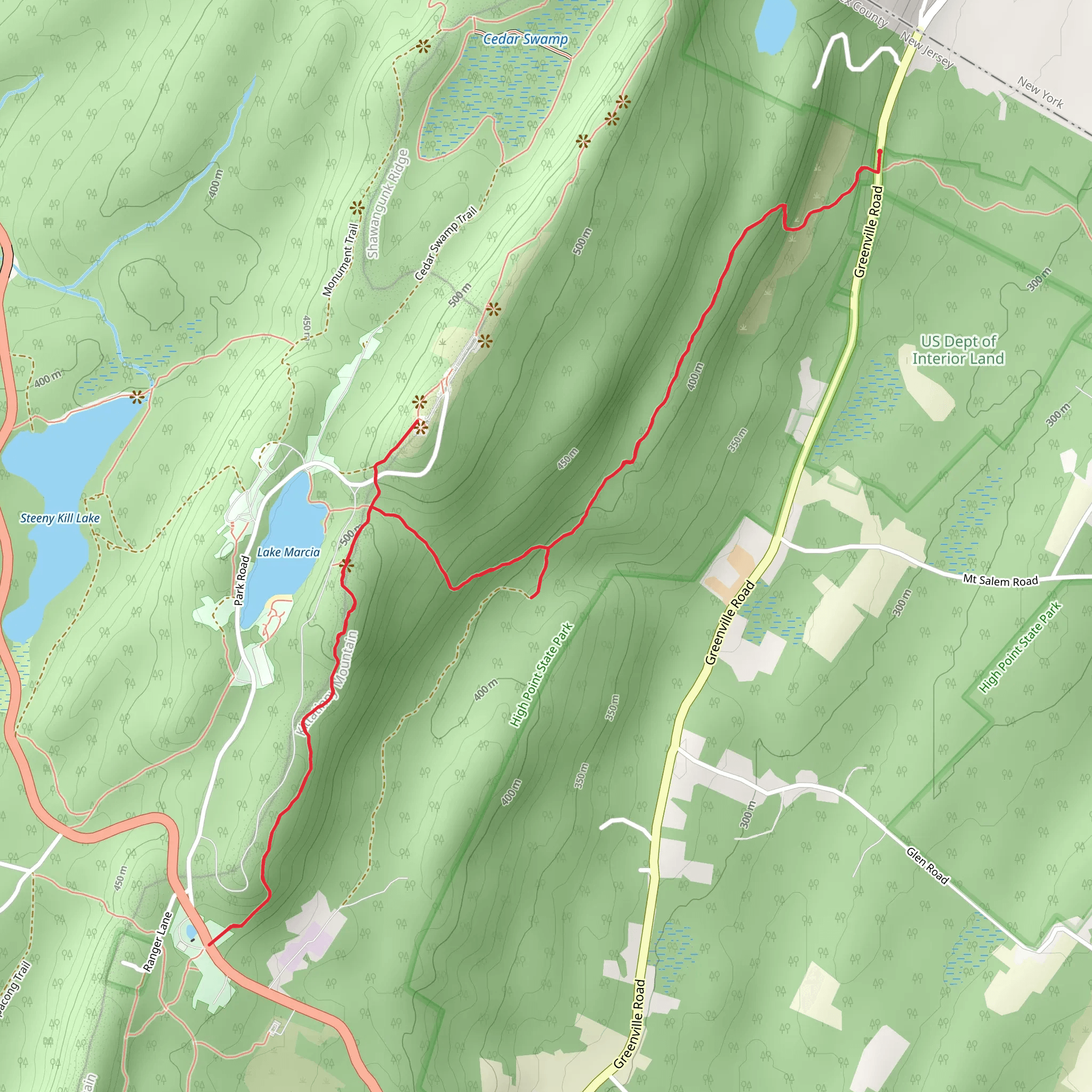 Kittatinny Mountain and Lake Marcia via Appalachian Trail mobile static map