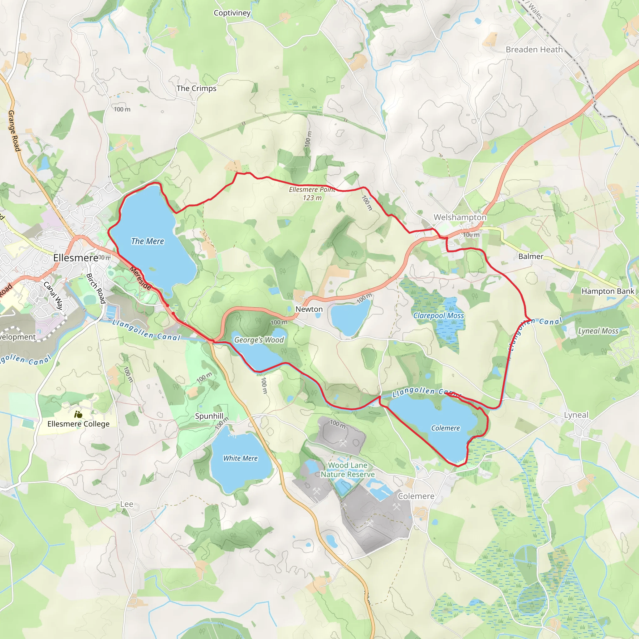 The Mere and Colemere and Blake Mere via Shropshire Way Main Route mobile static map