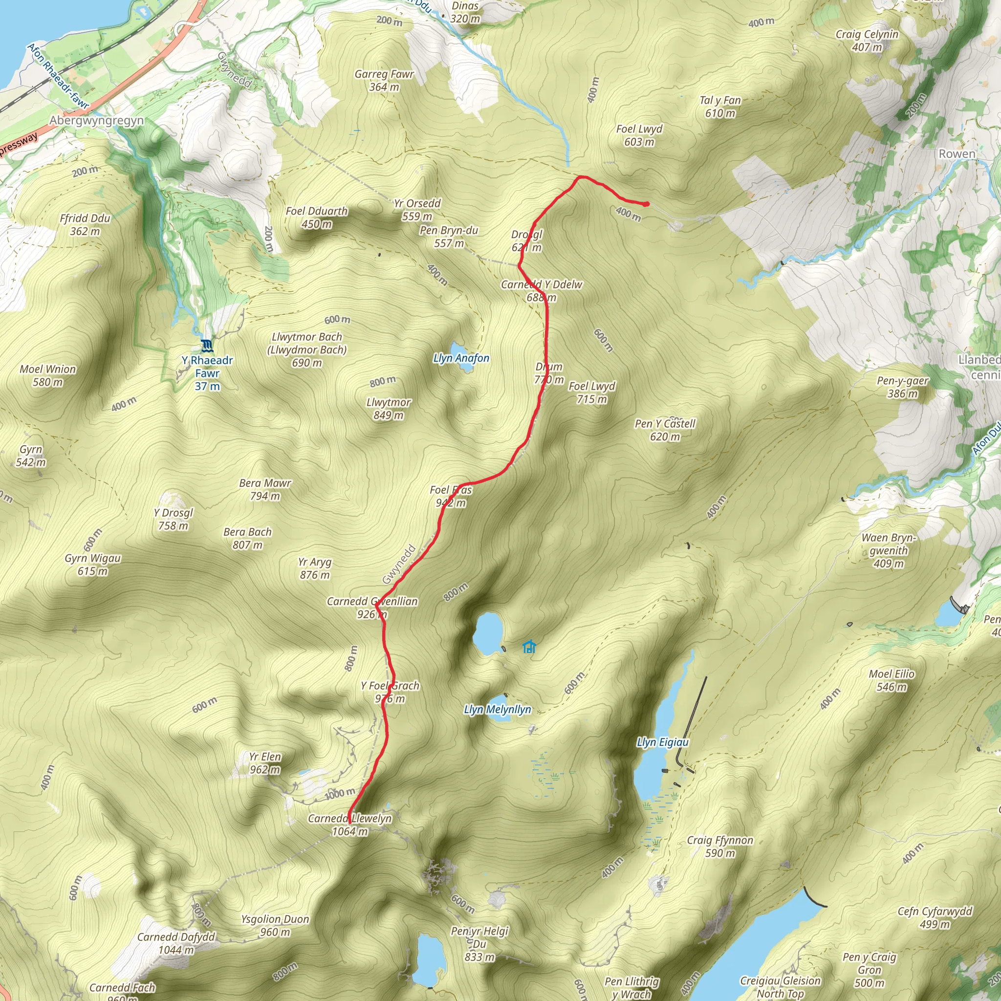 Carnedd Llewelyn via the Eastern Carneddau mobile static map