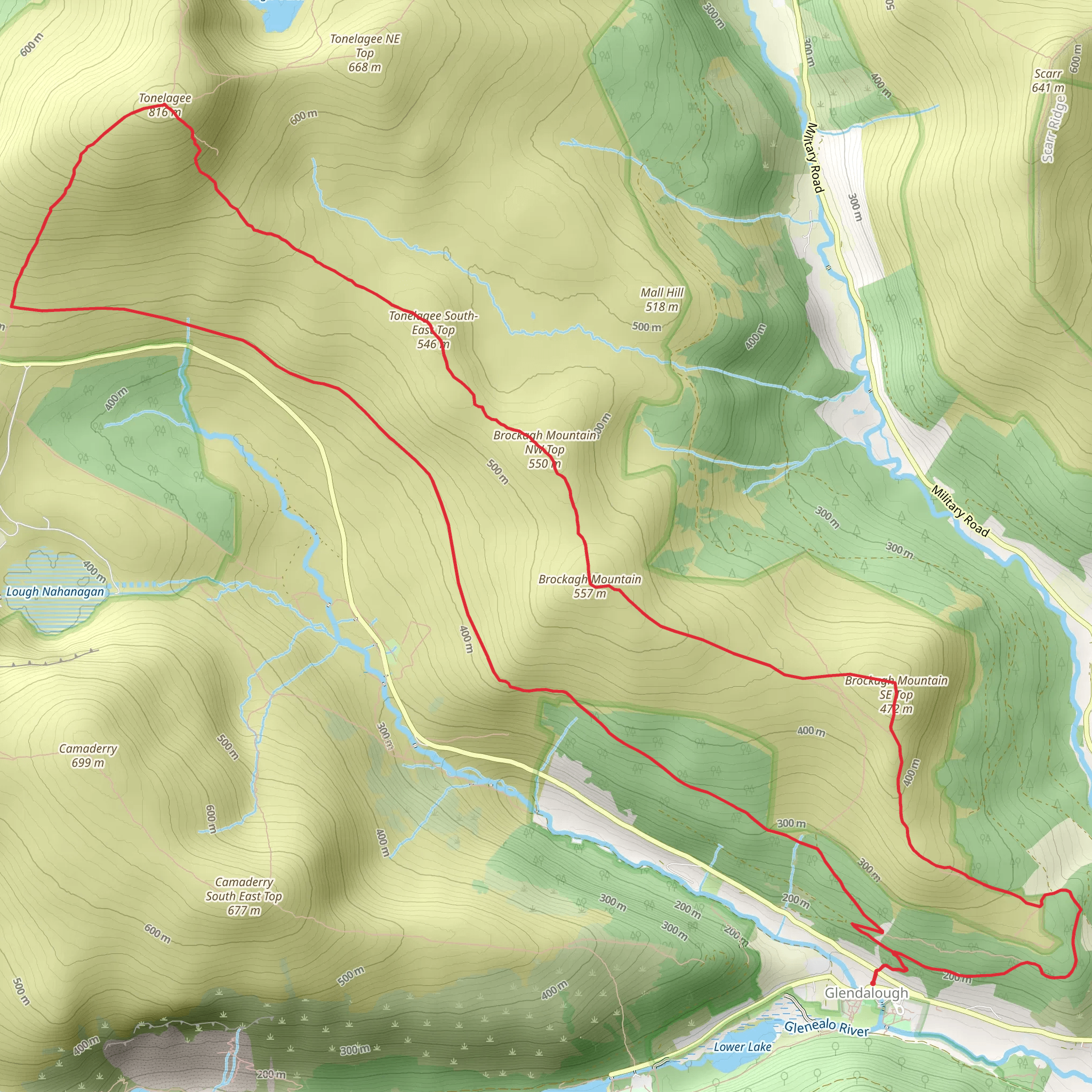Glendalough to Tonelagee loop mobile static map