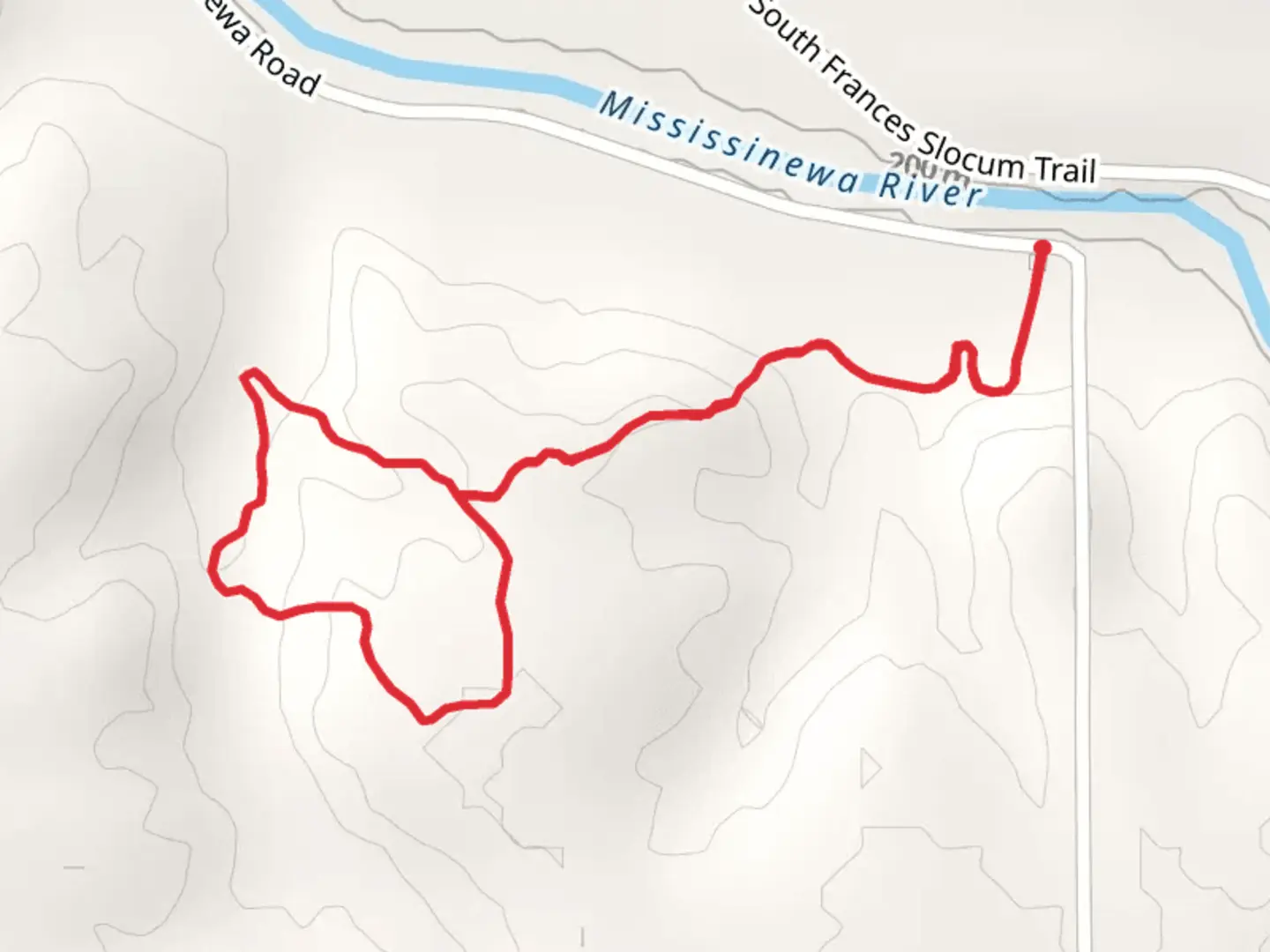 An image depicting the trail Acres Miami County Preserve Loop from Mississinewa Road and its surrounding area.