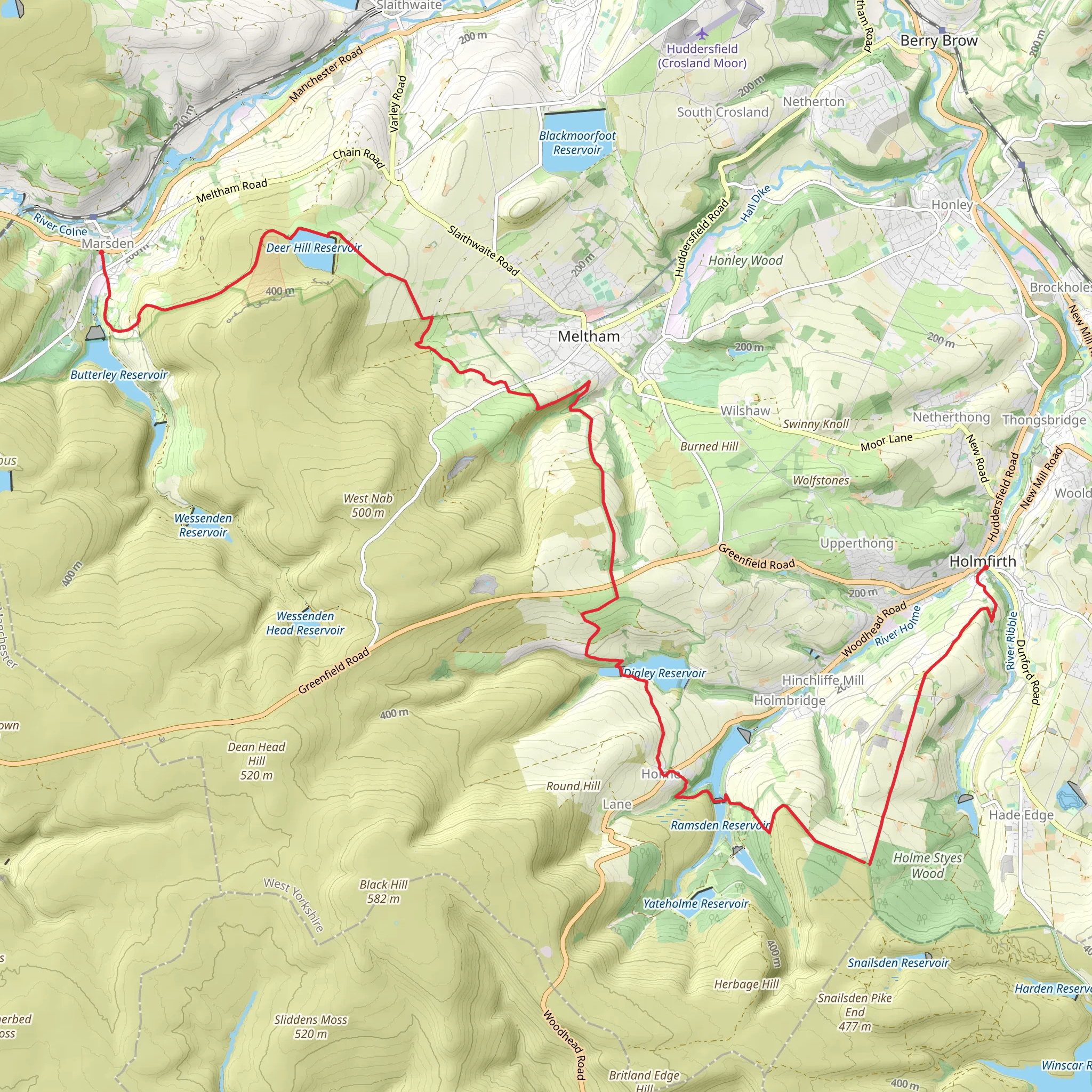 Boundary Walk from Marsden to Holmfirth mobile static map