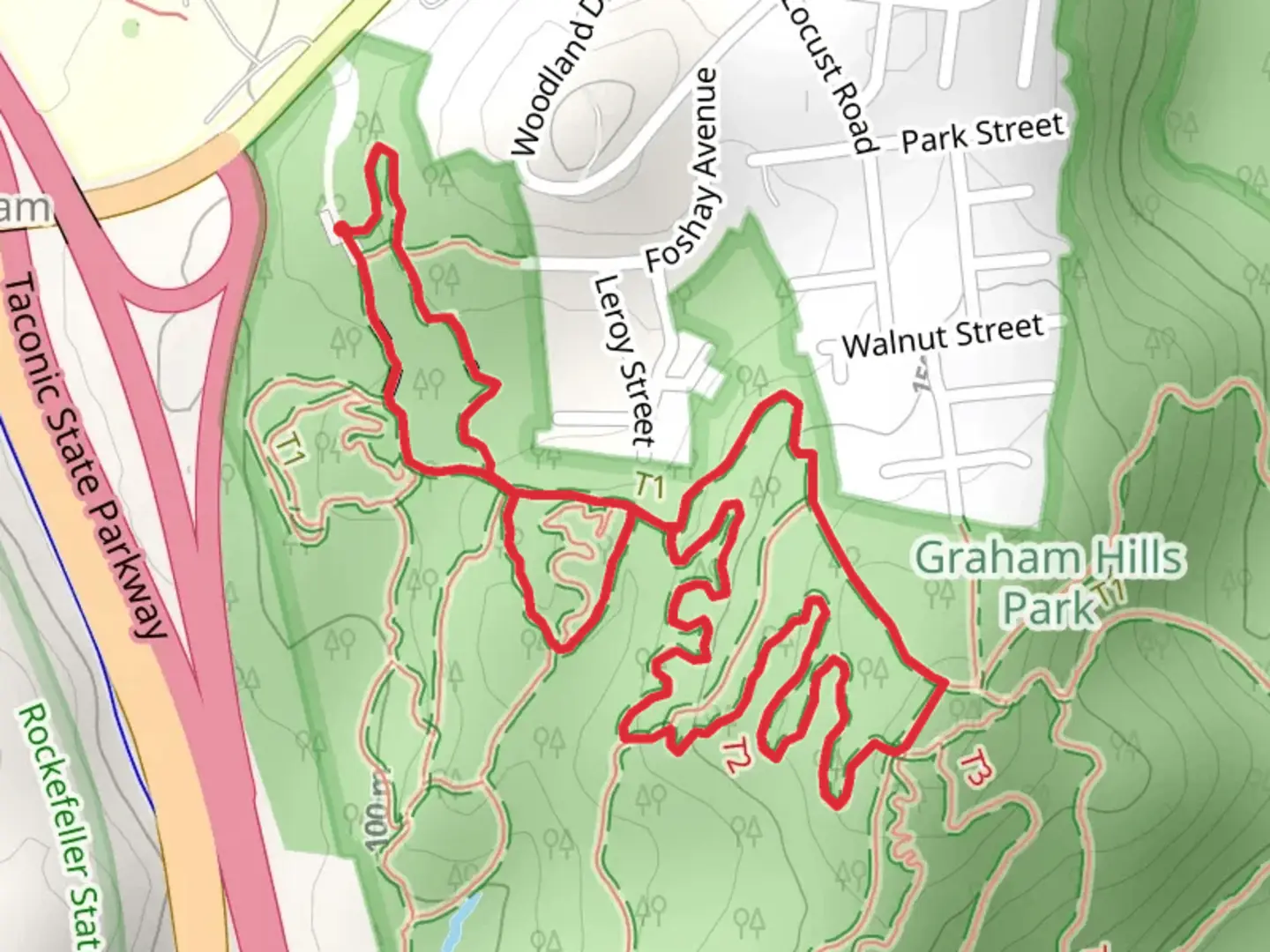 An image depicting the trail Blue and White Trail - Main Loop and its surrounding area.