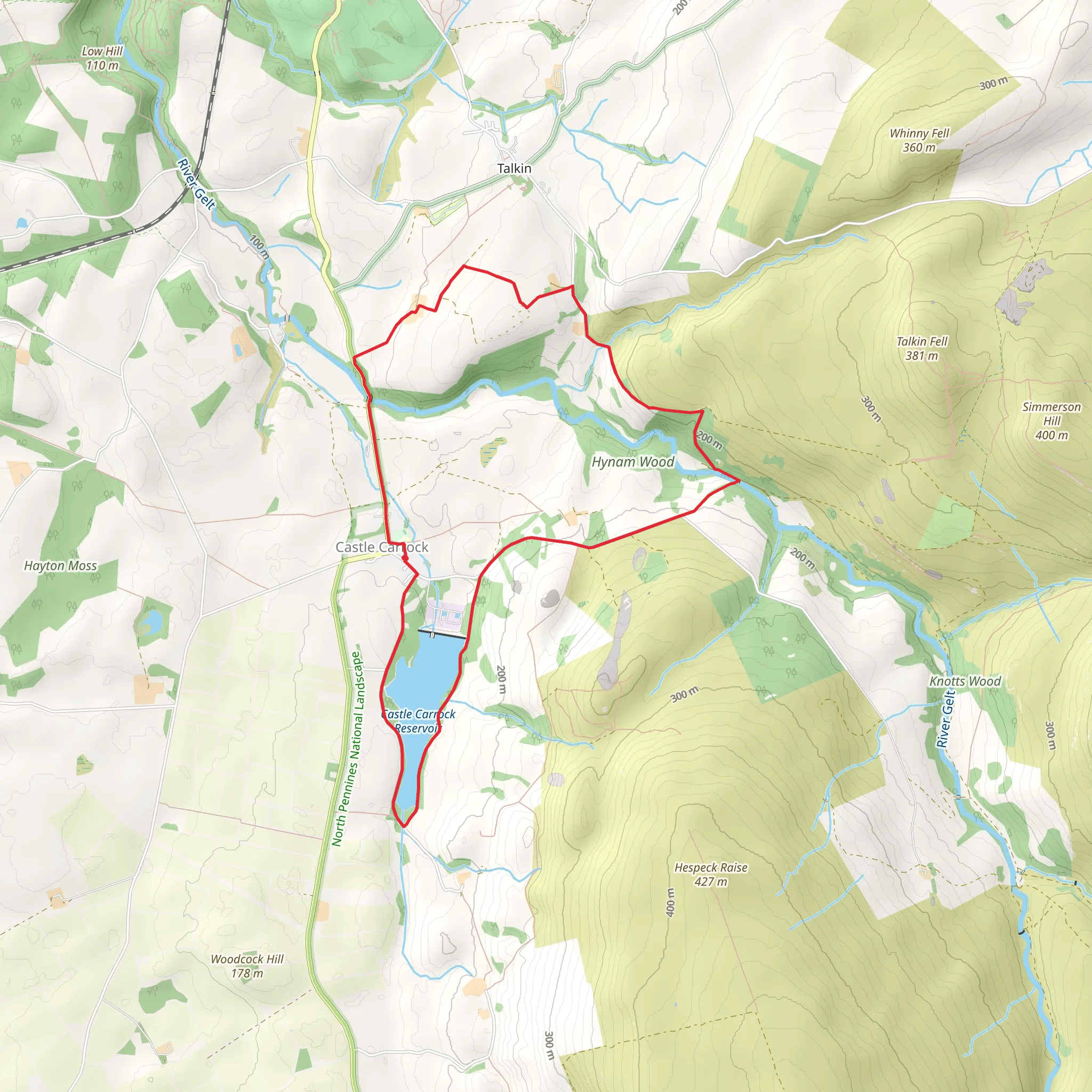 Castle Carrock Reservoir and Low Hynam Loop mobile static map