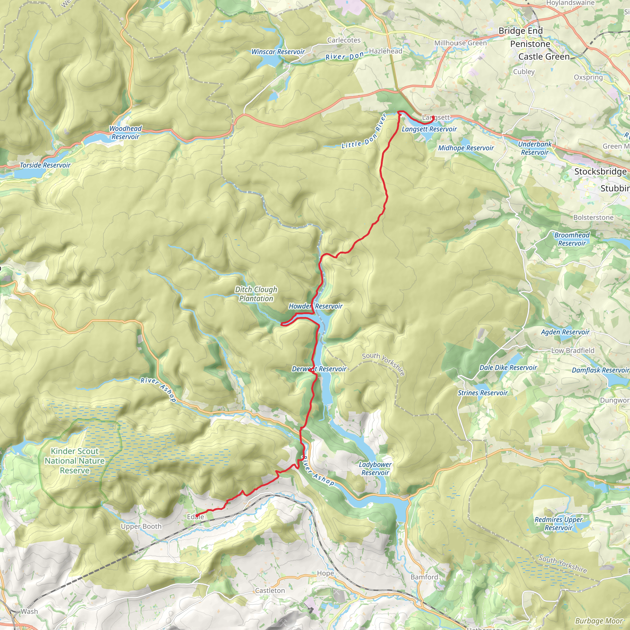 Langsett to Edale Walk from Langsett Reservoir mobile static map