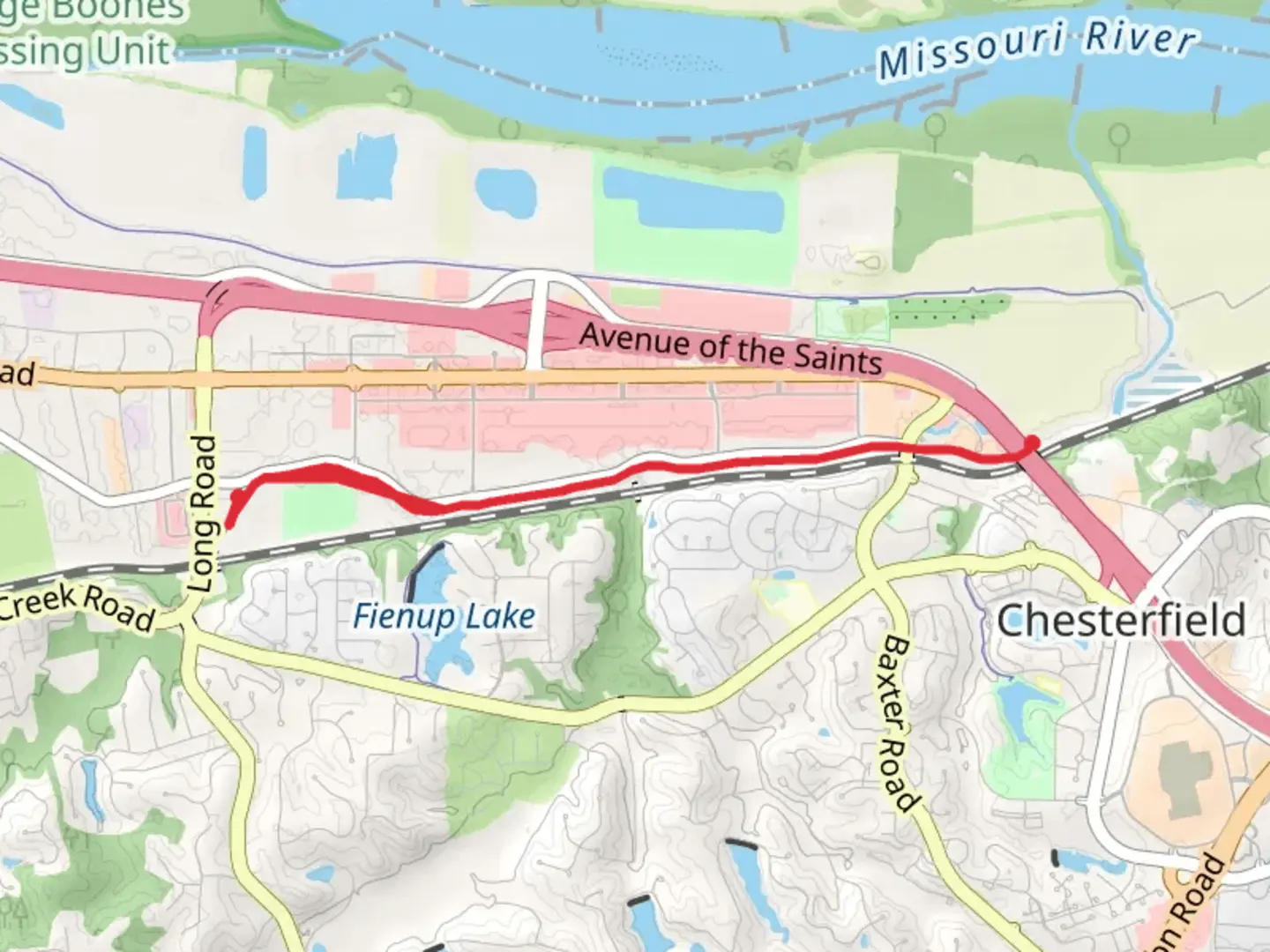 An image depicting the trail Railroad Park and Monarch-chesterfield Levee Trail and its surrounding area.