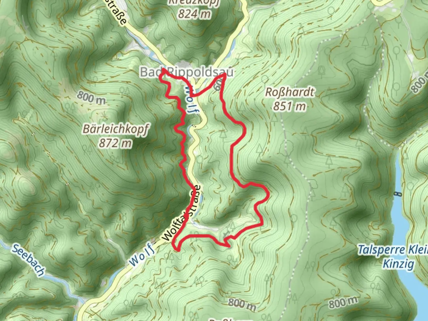 An image depicting the trail Klösterle and Burgbach Wasserfall Loop via Wolfsschlucht and its surrounding area.