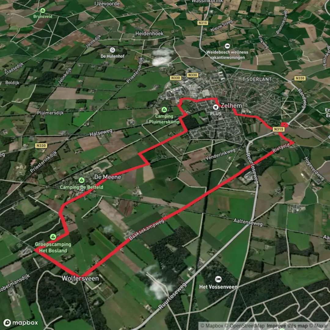 An image depicting the trail Het Pelikaanbos and Papenborg and Zelhemsche Mark Loop and its surrounding area.