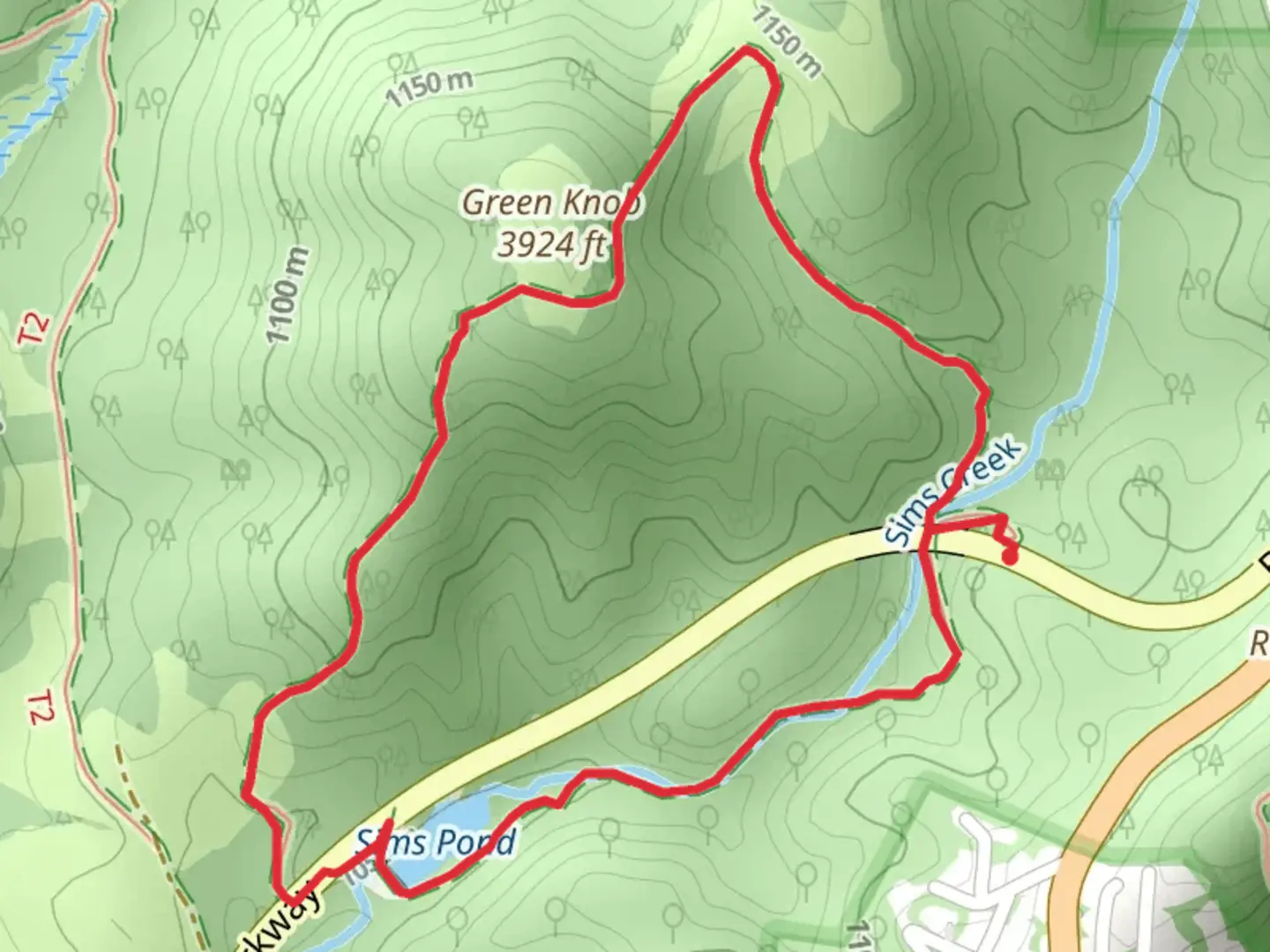 An image depicting the trail Sims Pond - Green Knob Loop Trail and its surrounding area.