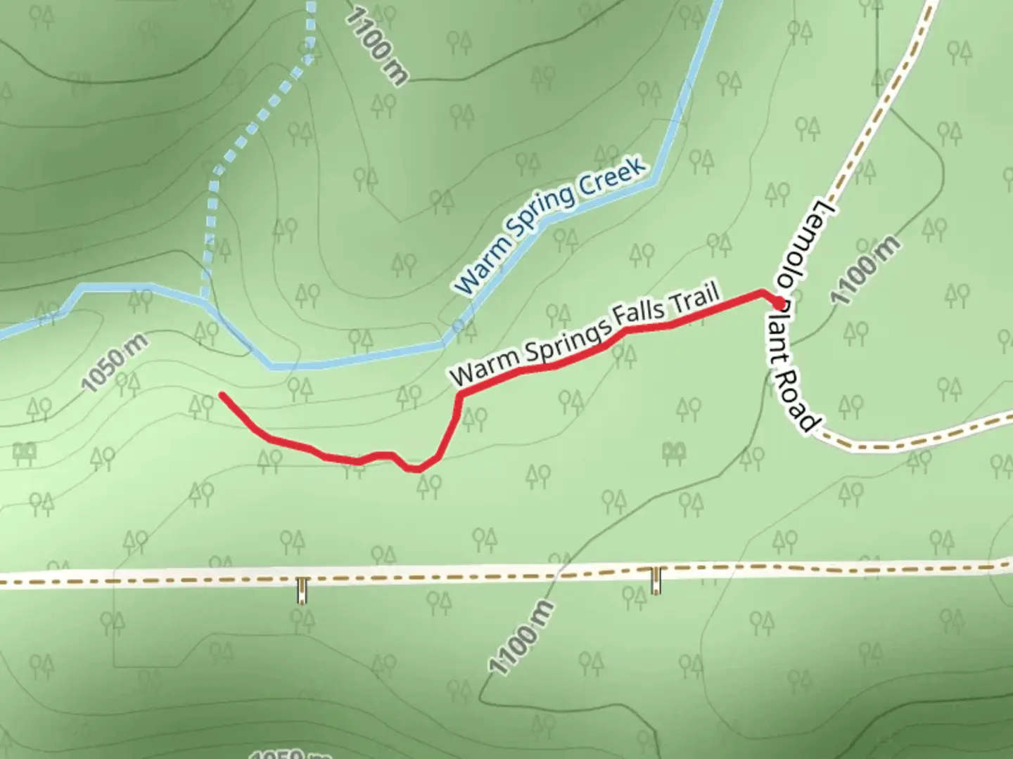An image depicting the trail Warm Springs Falls Trail and its surrounding area.