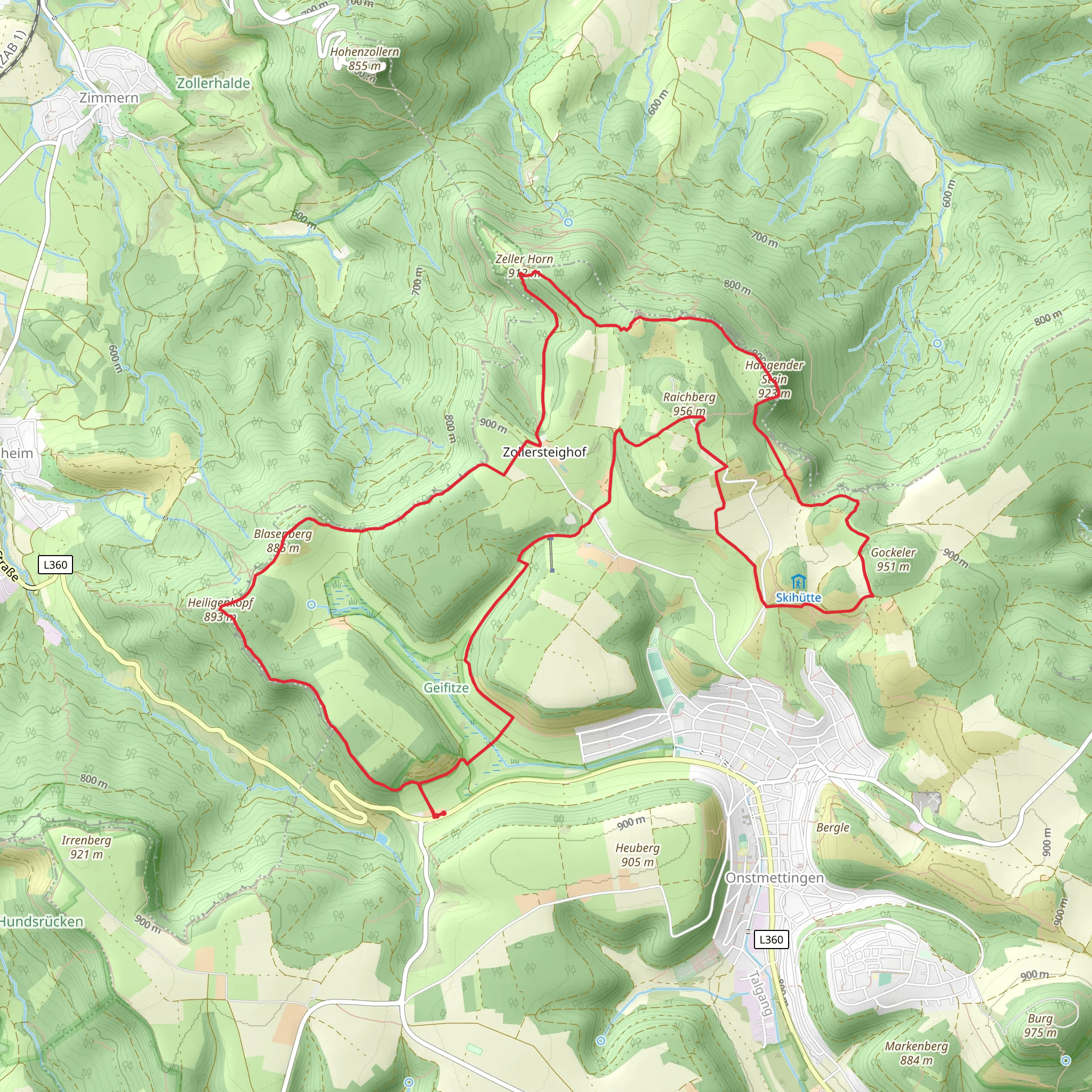 Heiligenkopf, Zeller Horn and Hangender STein Loop - Zollersteighof mobile static map