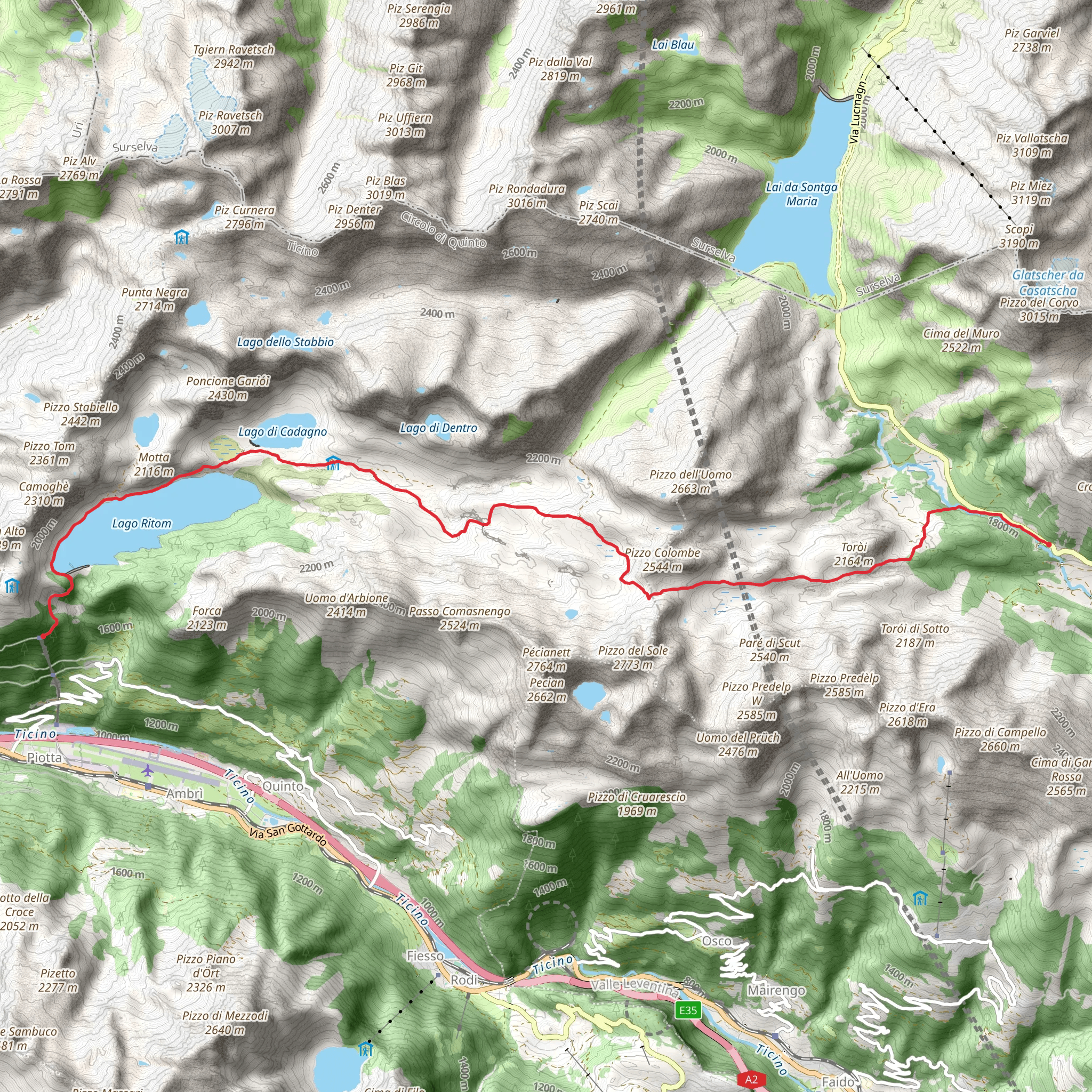 Passo del Sole - from Acquacalda to Lake Ritom mobile static map